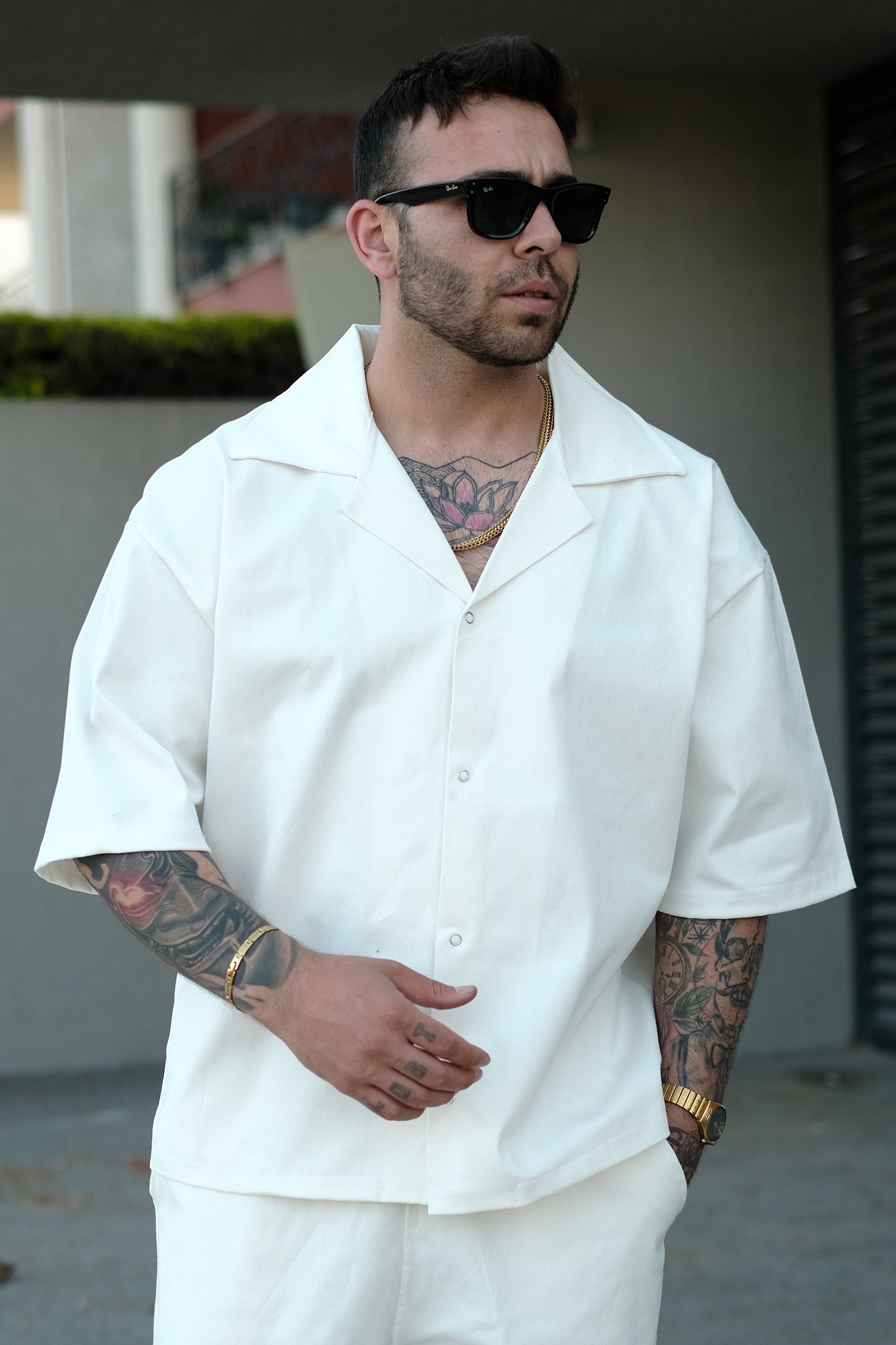 808 Oversize Basic Gömlek - Ekru