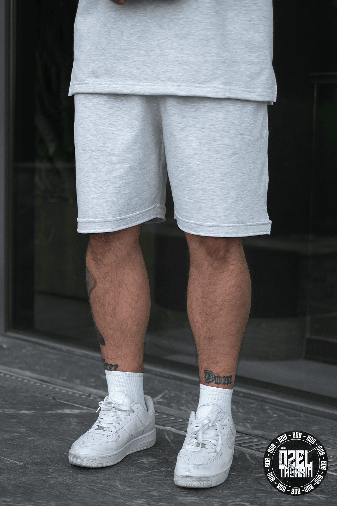 808Basic Oversize Tok şort - Açık Gri Melanj