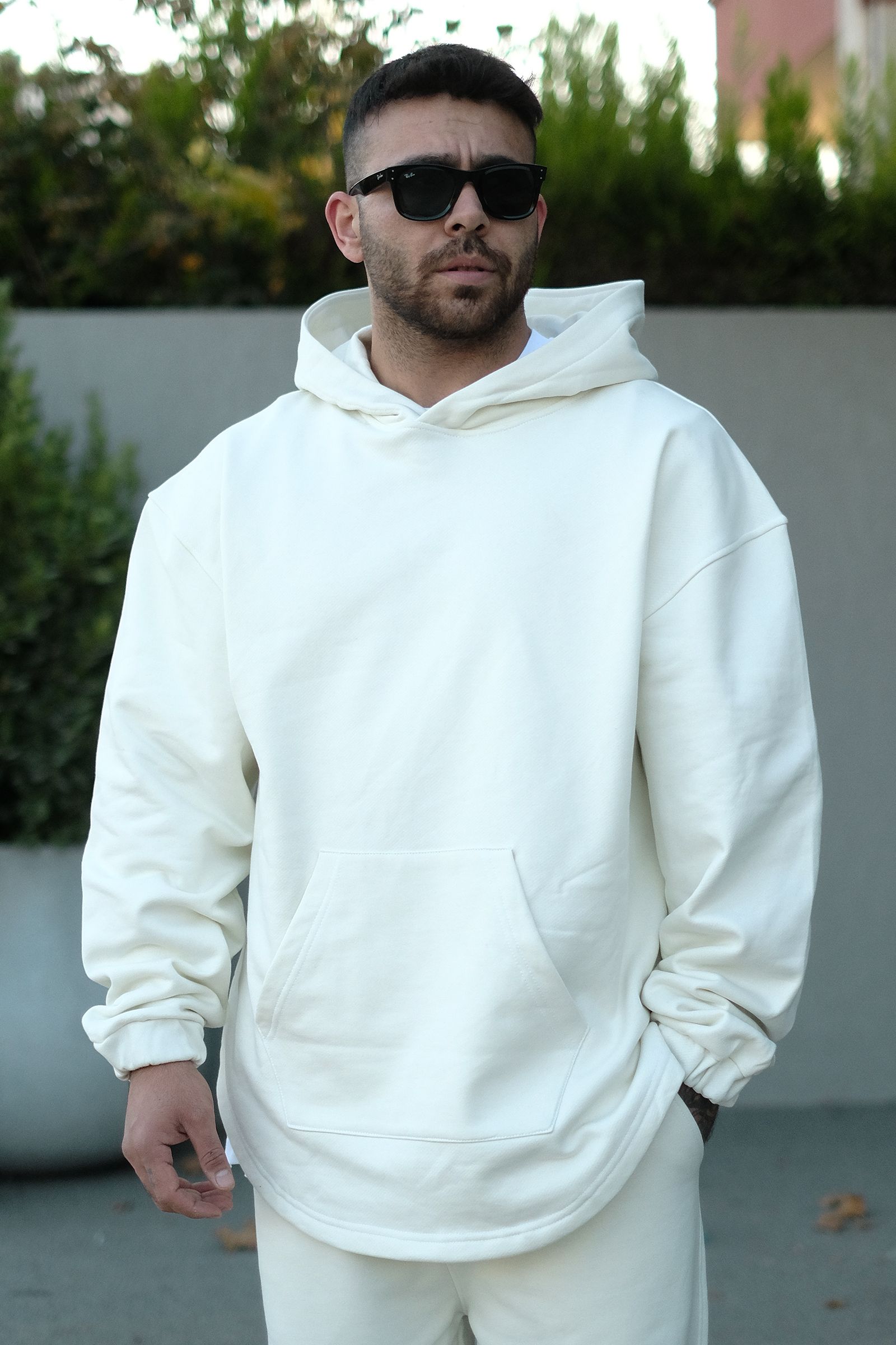 808 Oval Kesim Basic Oversize Hoodie - Ekru