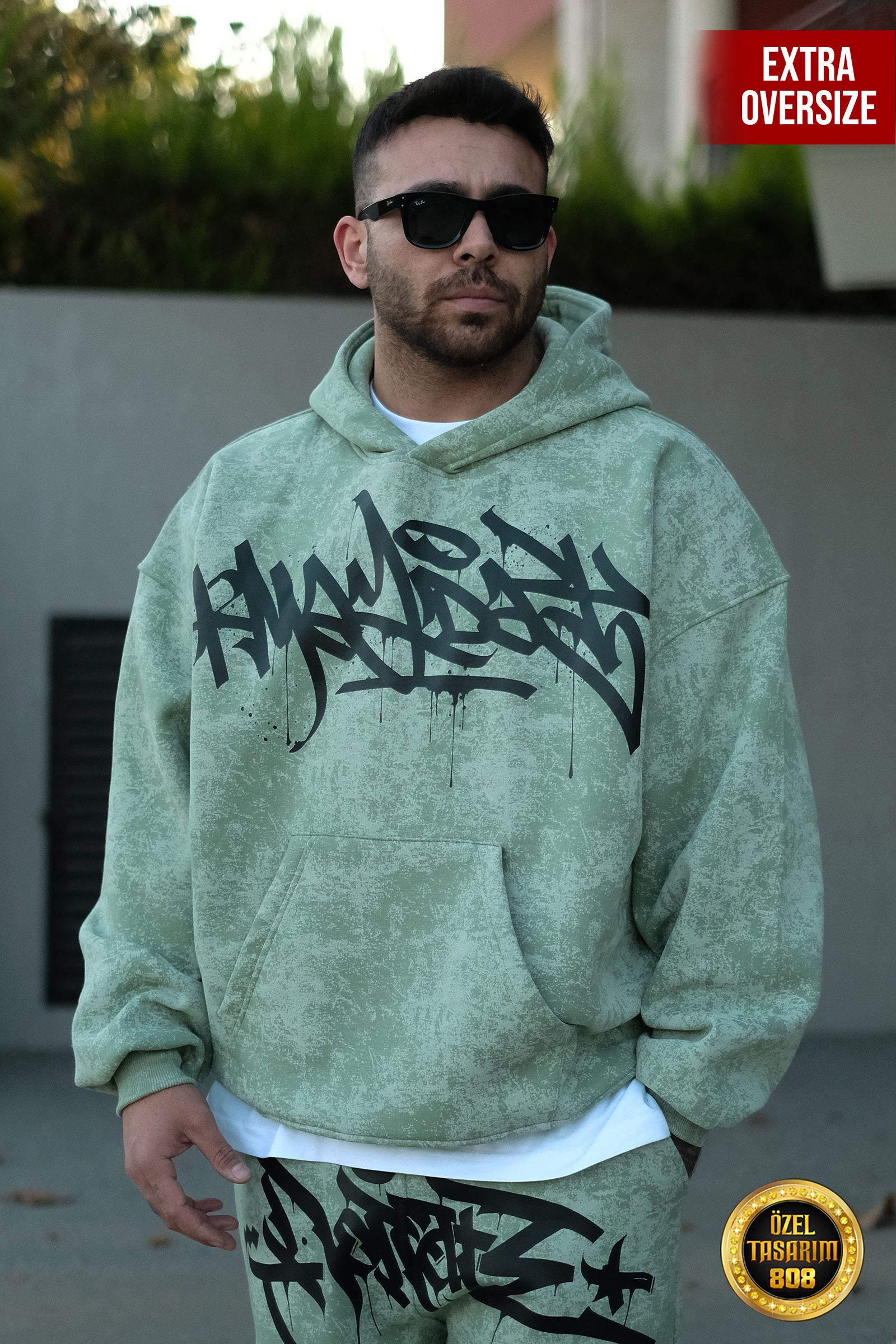 808 Tag Baskılı Özel Tasarım Oversize Hoodie