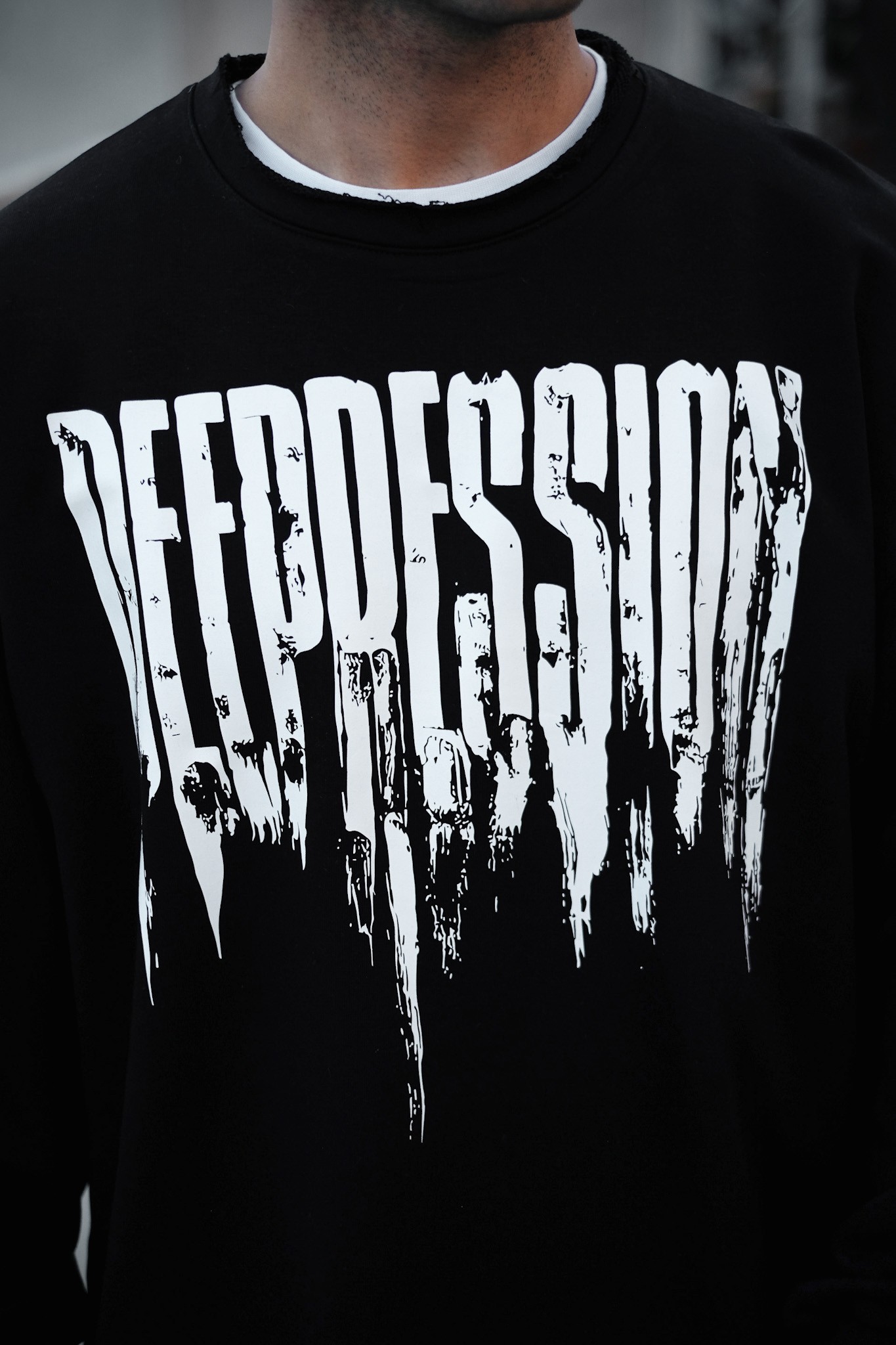 808 ''Depreession'' Göğüs Baskılı Oversize Sweatshirt