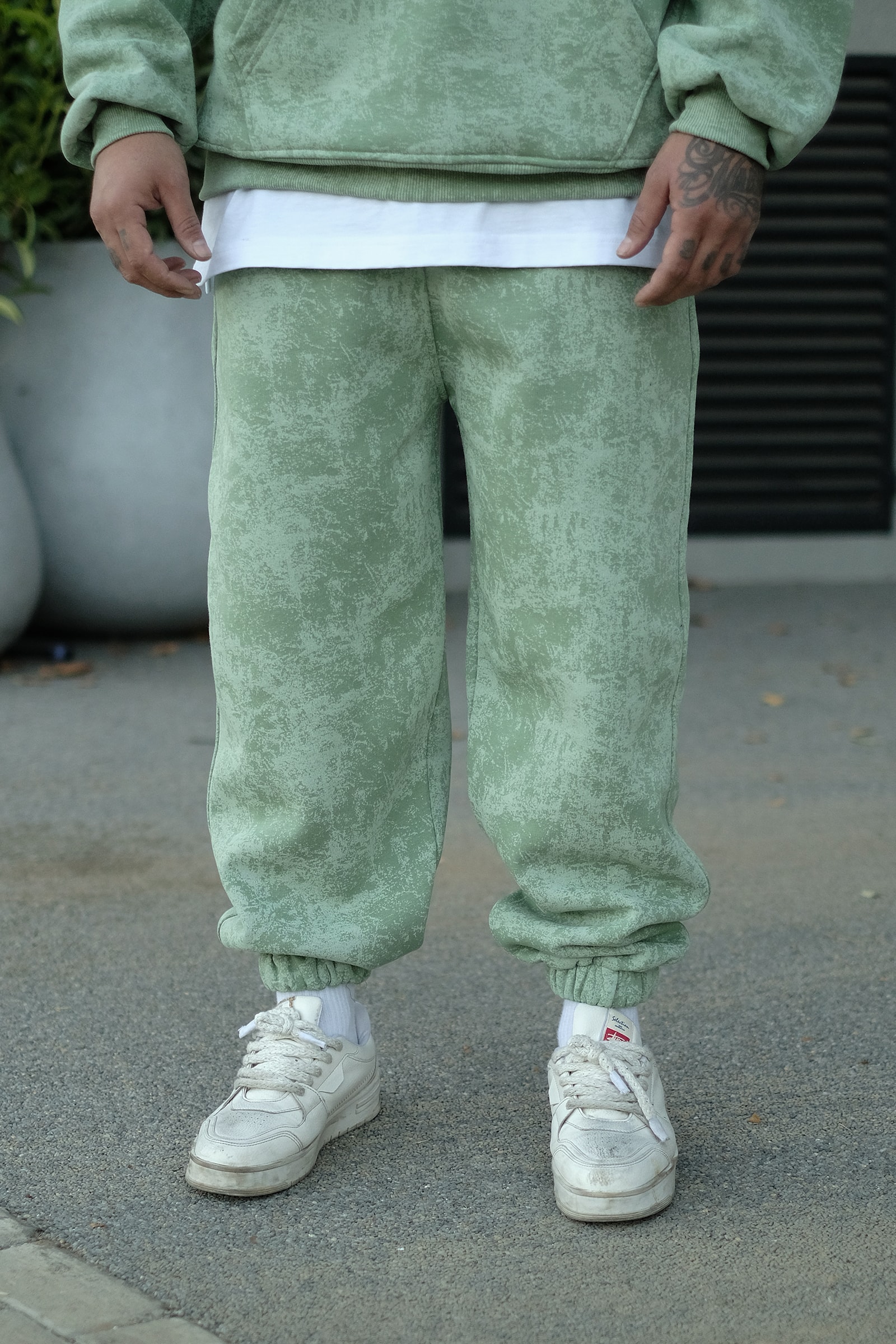 808 Eskitme Efekt Oversize Puff Jogger Eşofman Altı - Yeşil