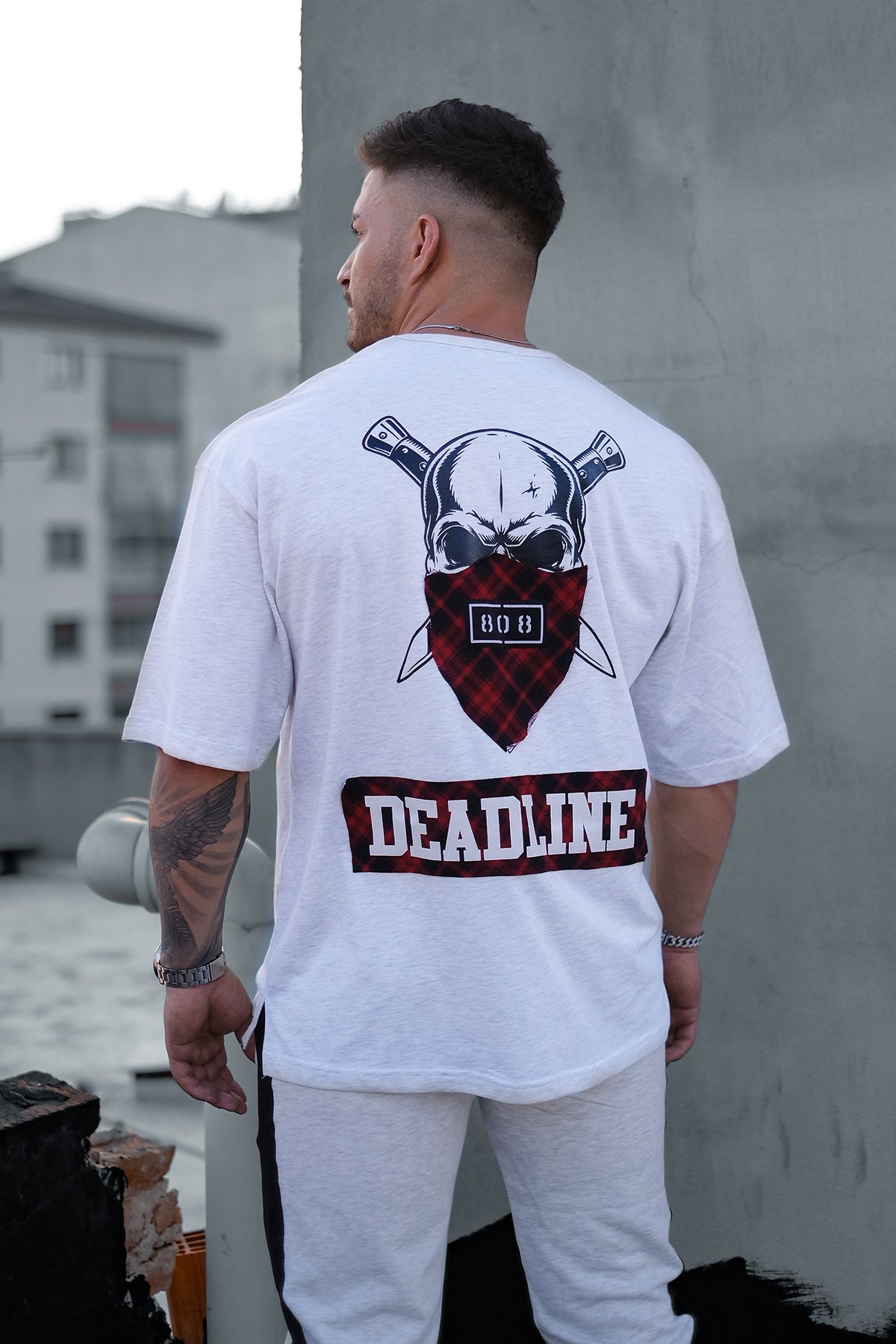 808 " Deadline " Baskılı Oversize Tişört - Beyaz
