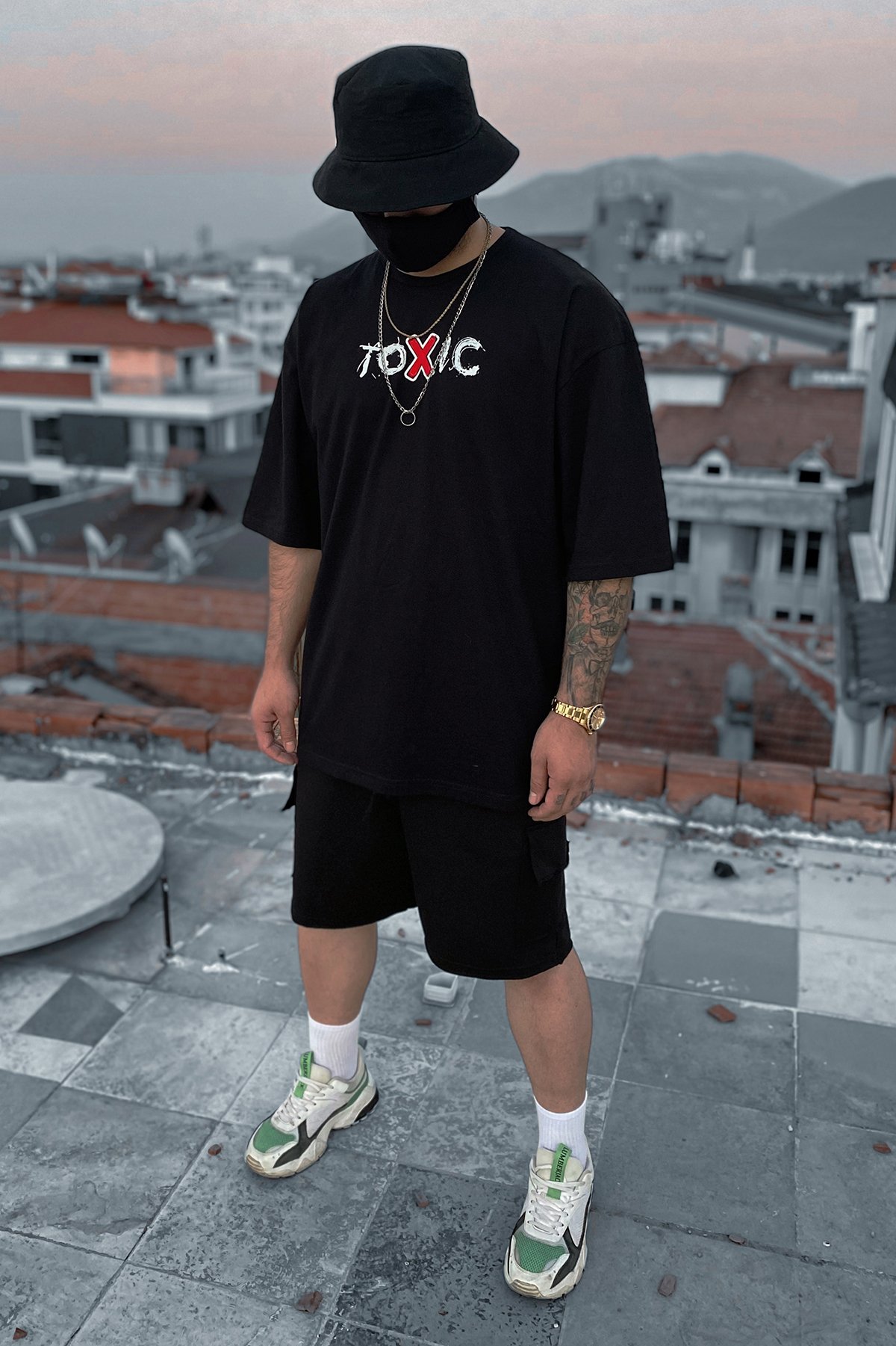 808 '' Toxic '' Baskılı Oversize Tişört