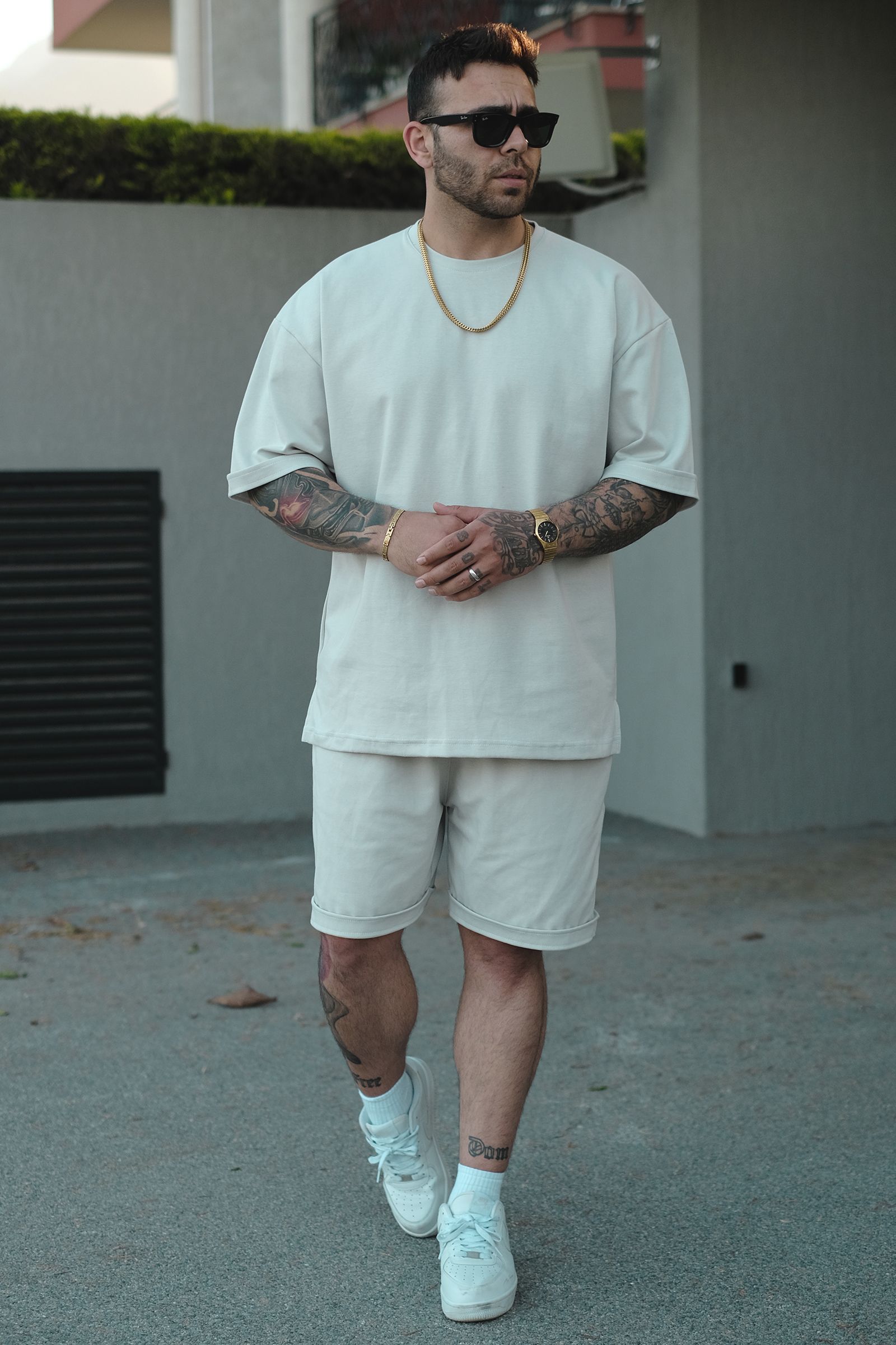 808 Basic Oversize Tok Tişört - Açık Gri