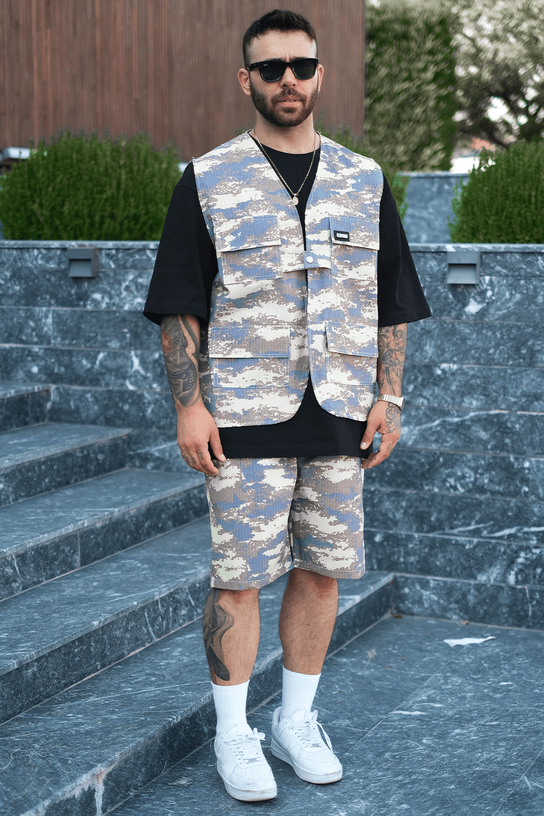 808  Dijital Kum Desen Oversize Takım ( Yelek + Şort )