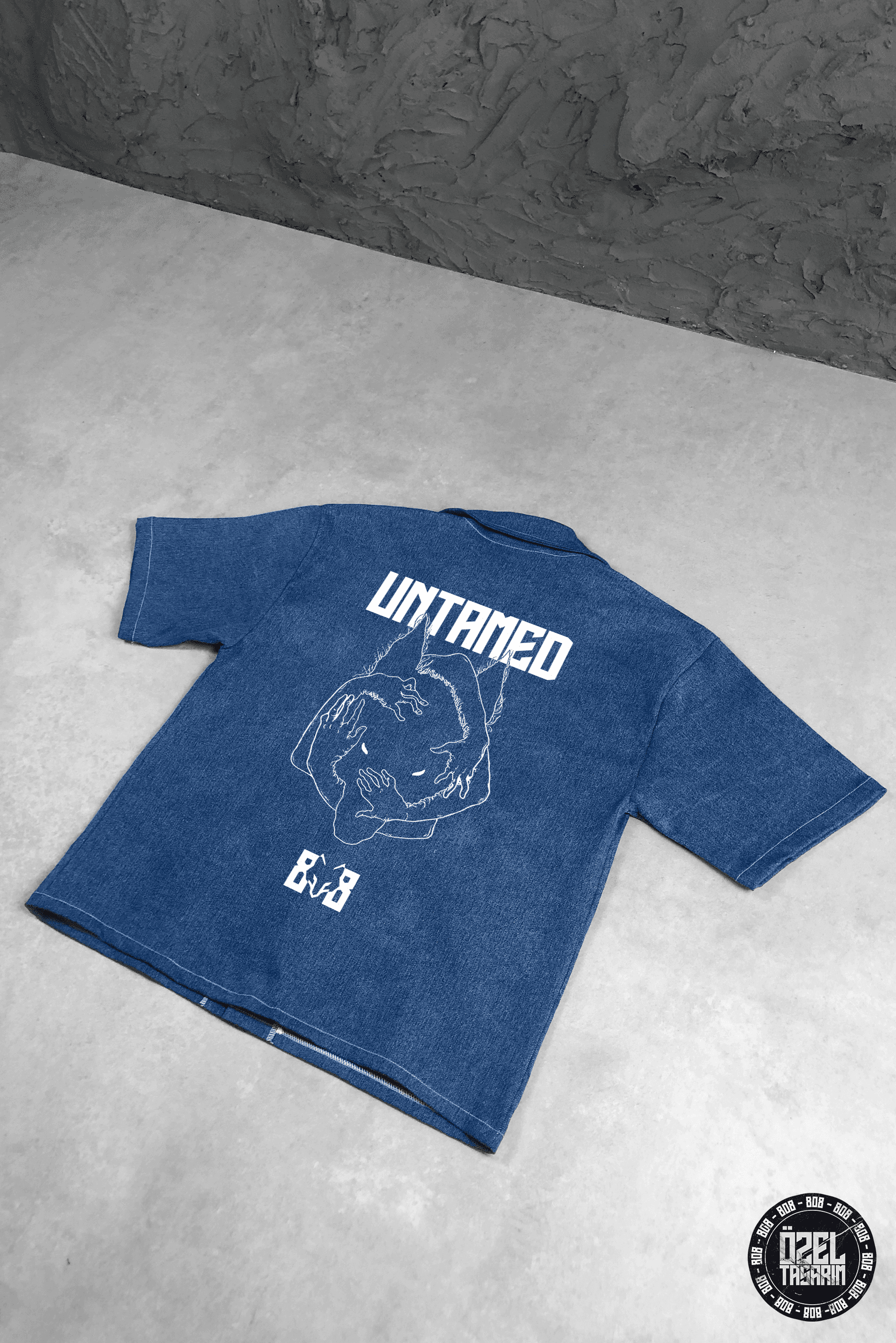 808 UNTAMED WOLF Yıkamalı Oversize Kalın Kot Gömlek - Mavi