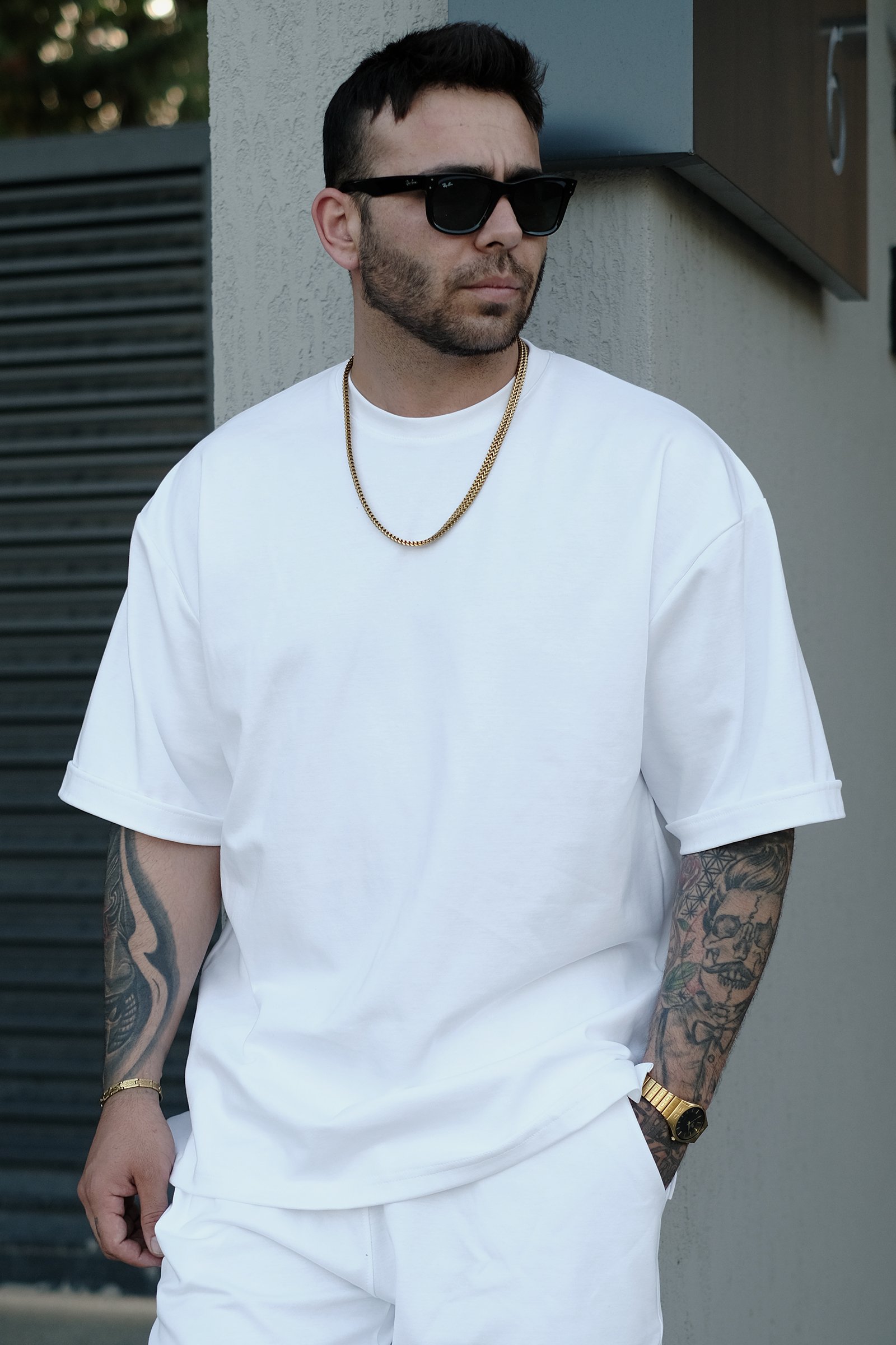808 Basic Oversize Tok Tişört - Beyaz
