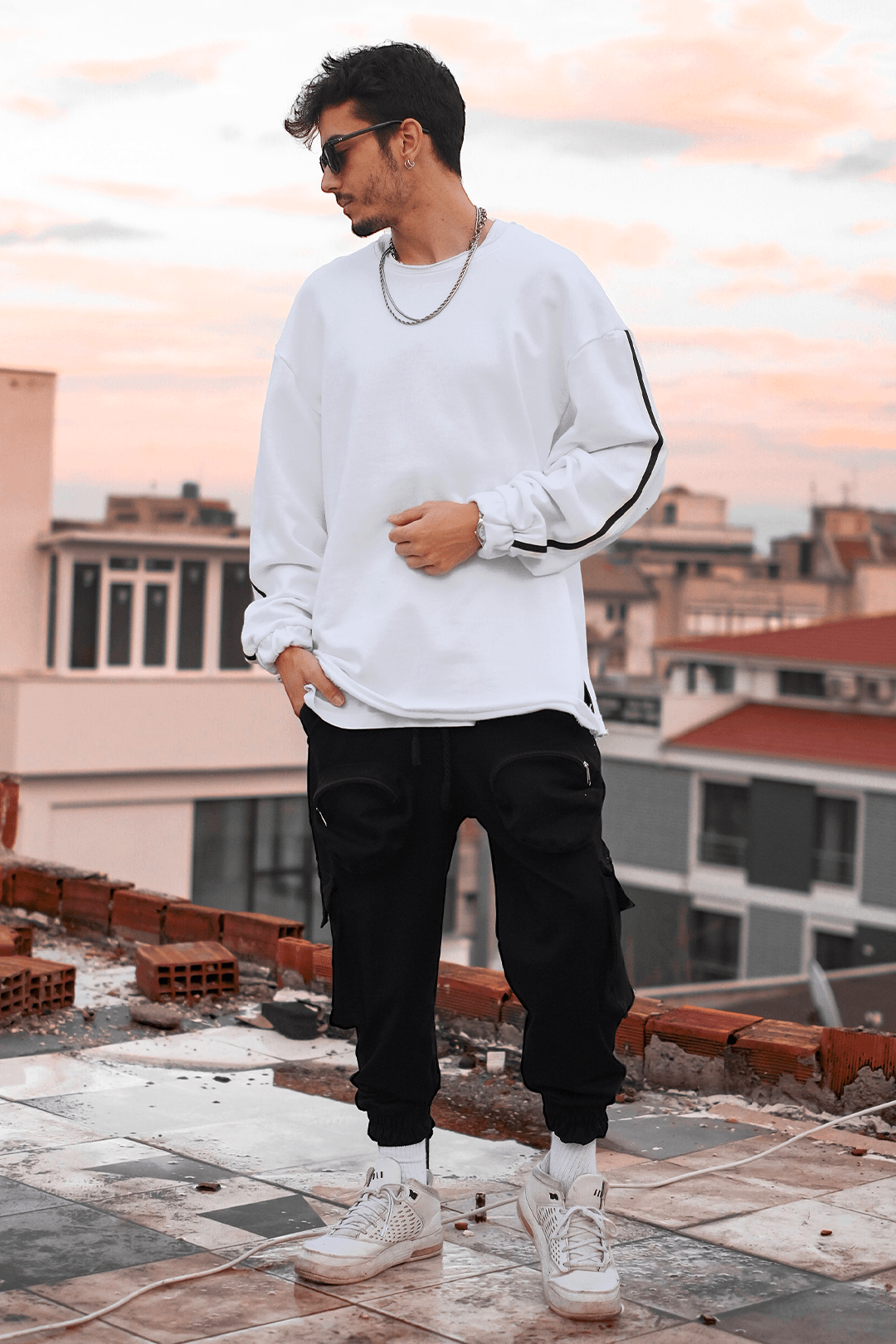 808 Kol Şeritli Pis Yaka Oversize Sweatshirt