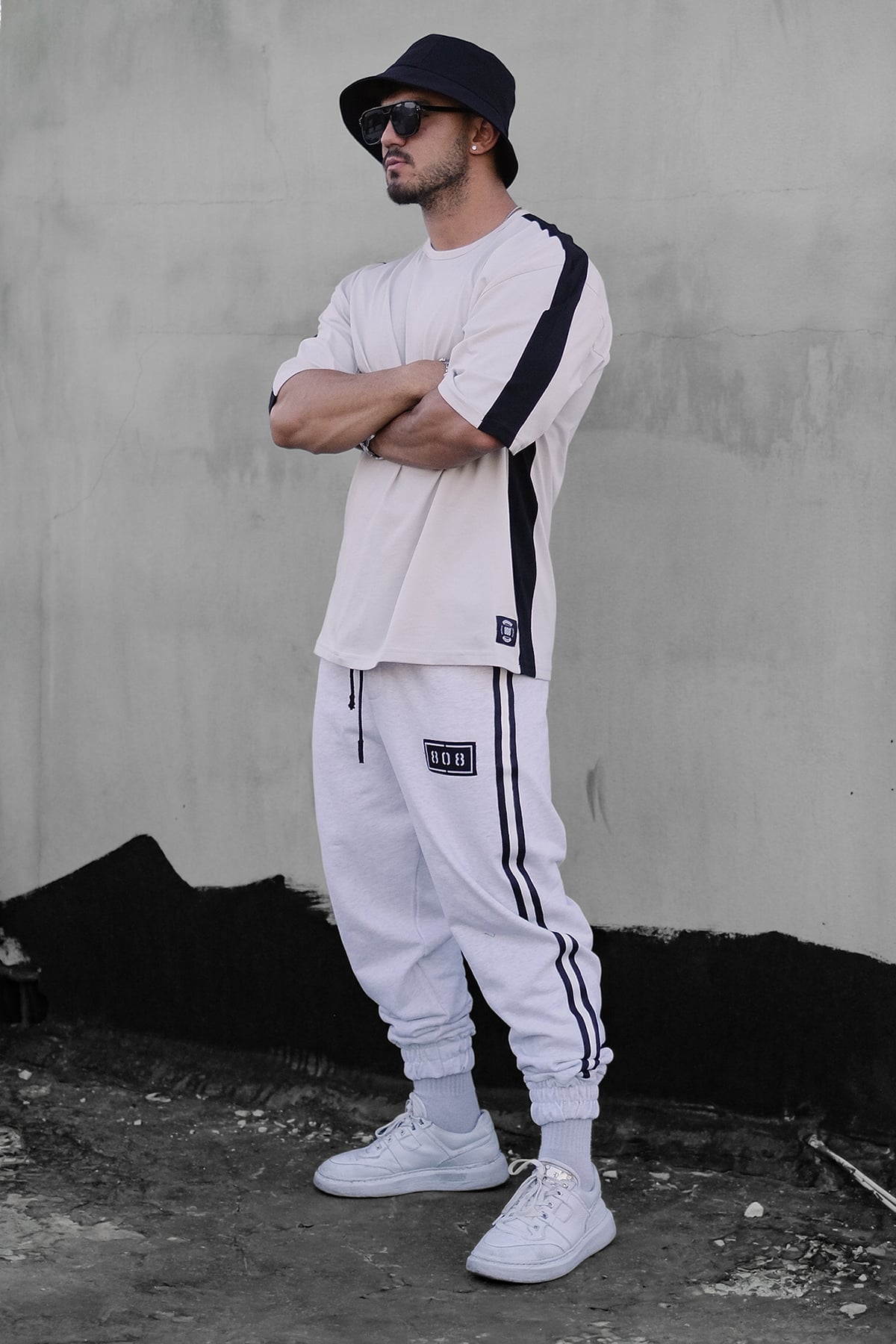 808 Şerit Kontrast Oversize Tişört