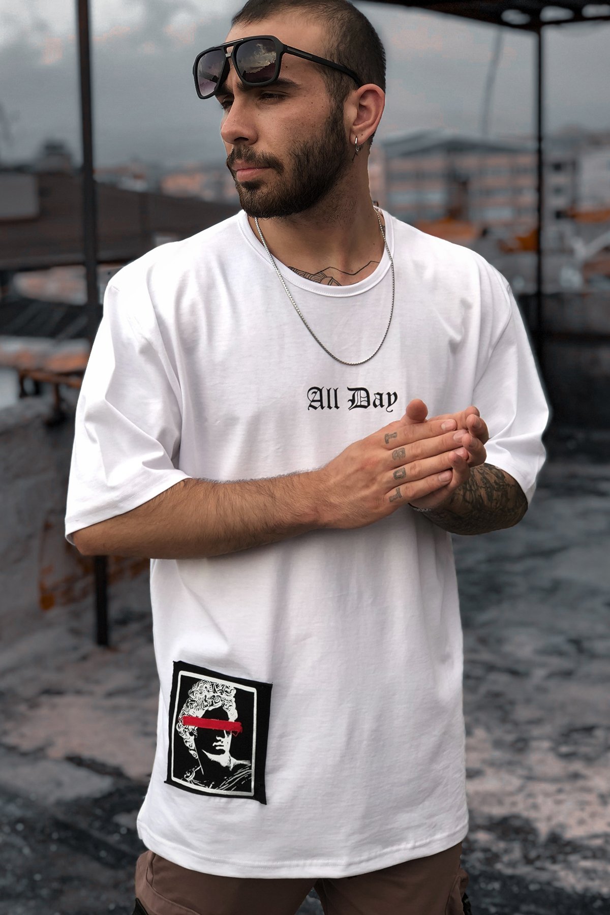808 '' All Day '' Baskılı Oversize Tişört