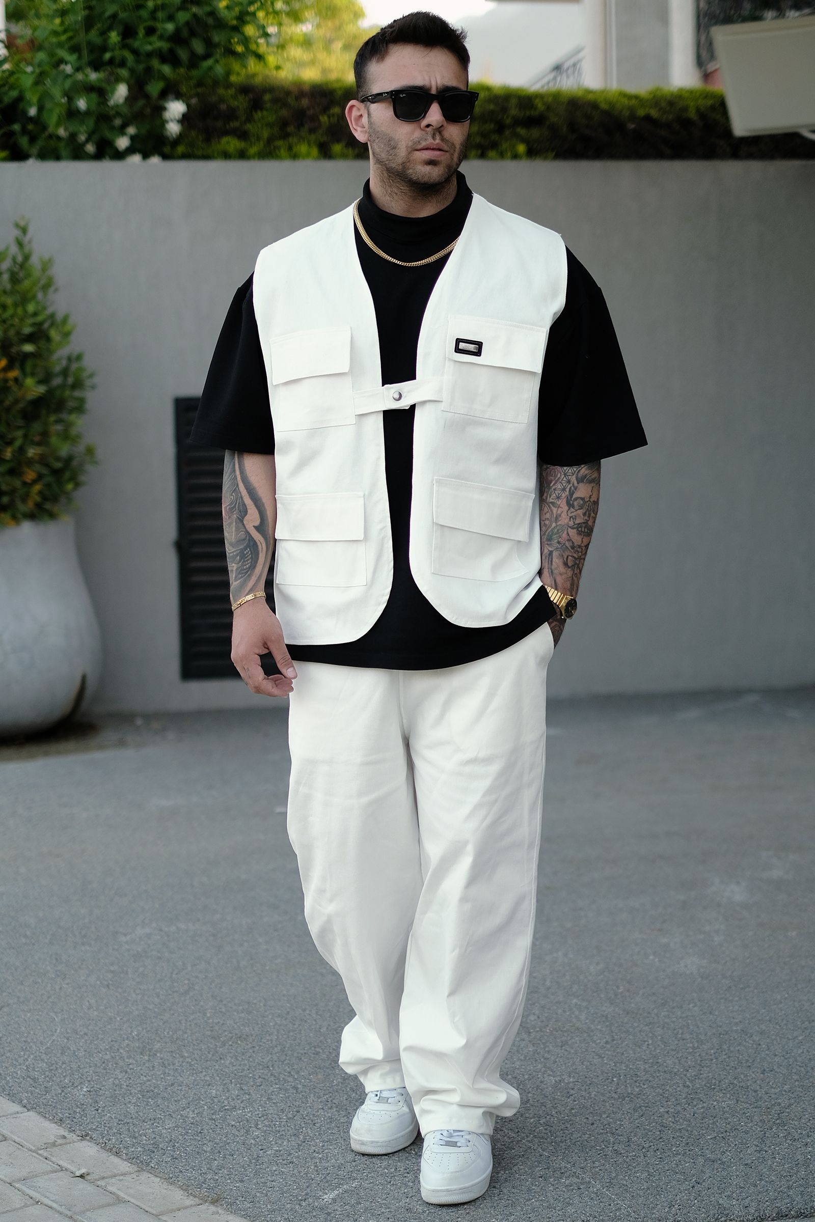 808 Oversize Tek Düğme Cepli Yelek - Ekru