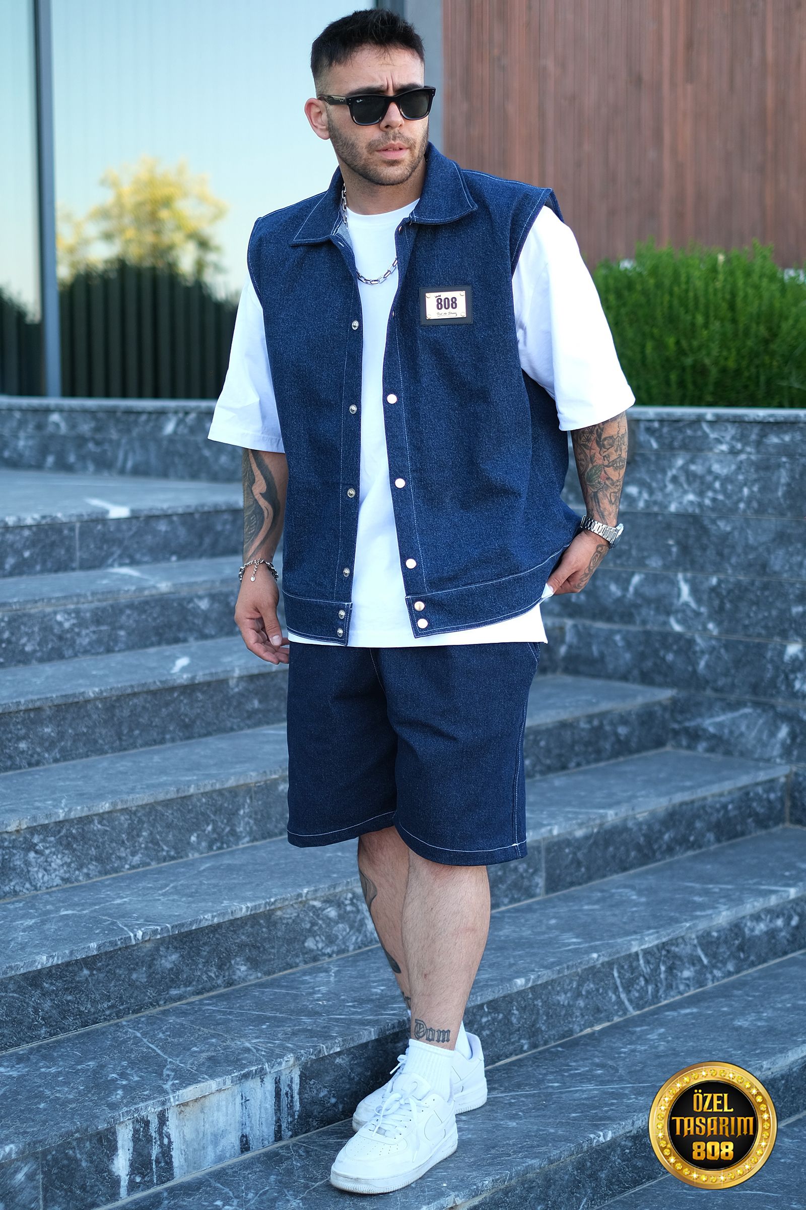 808 Oversize Basic Tok Kot Takım (Yelek + Şort)