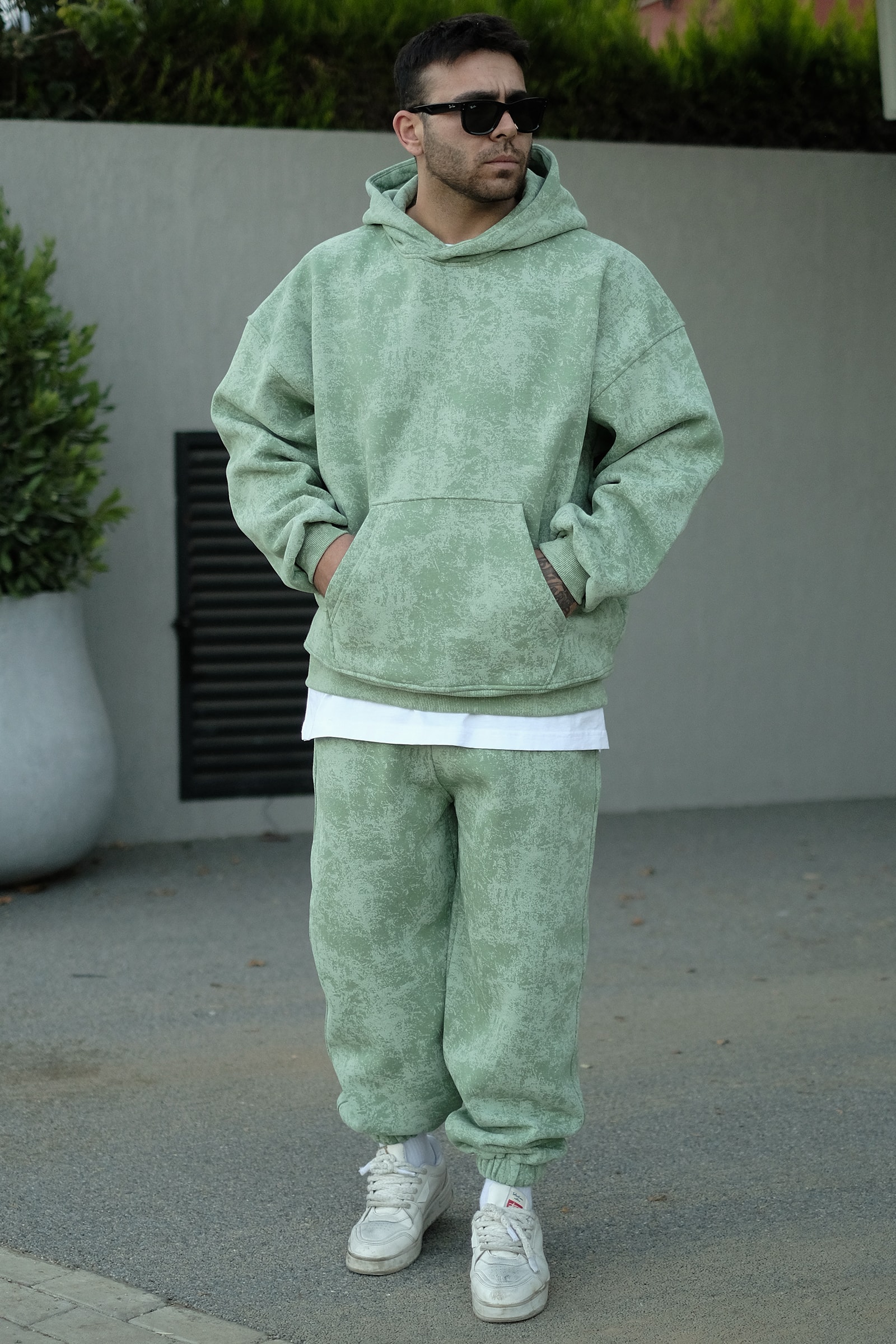 808 Eskitme Efekt Oversize Puff Jogger Eşofman Altı - Yeşil