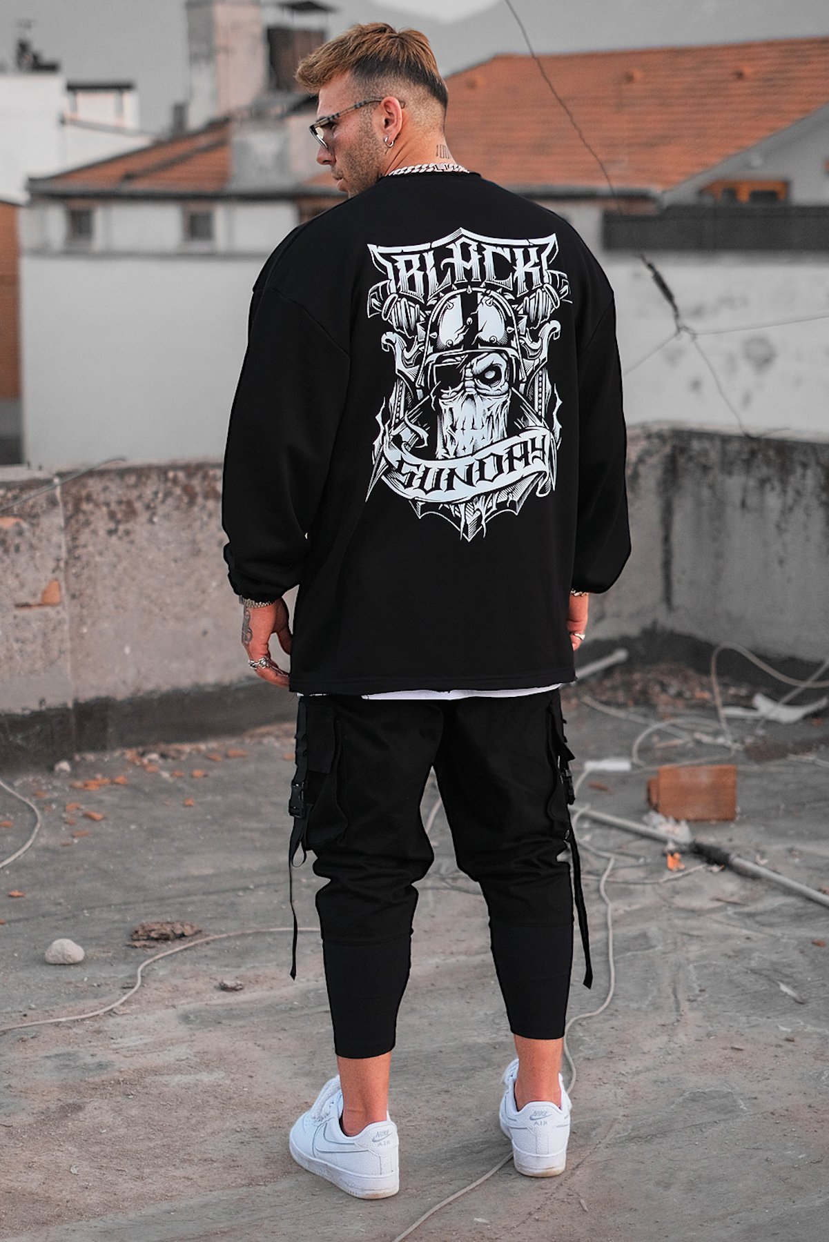 808 Black Sırt Baskılı Oversize Sweatshirt