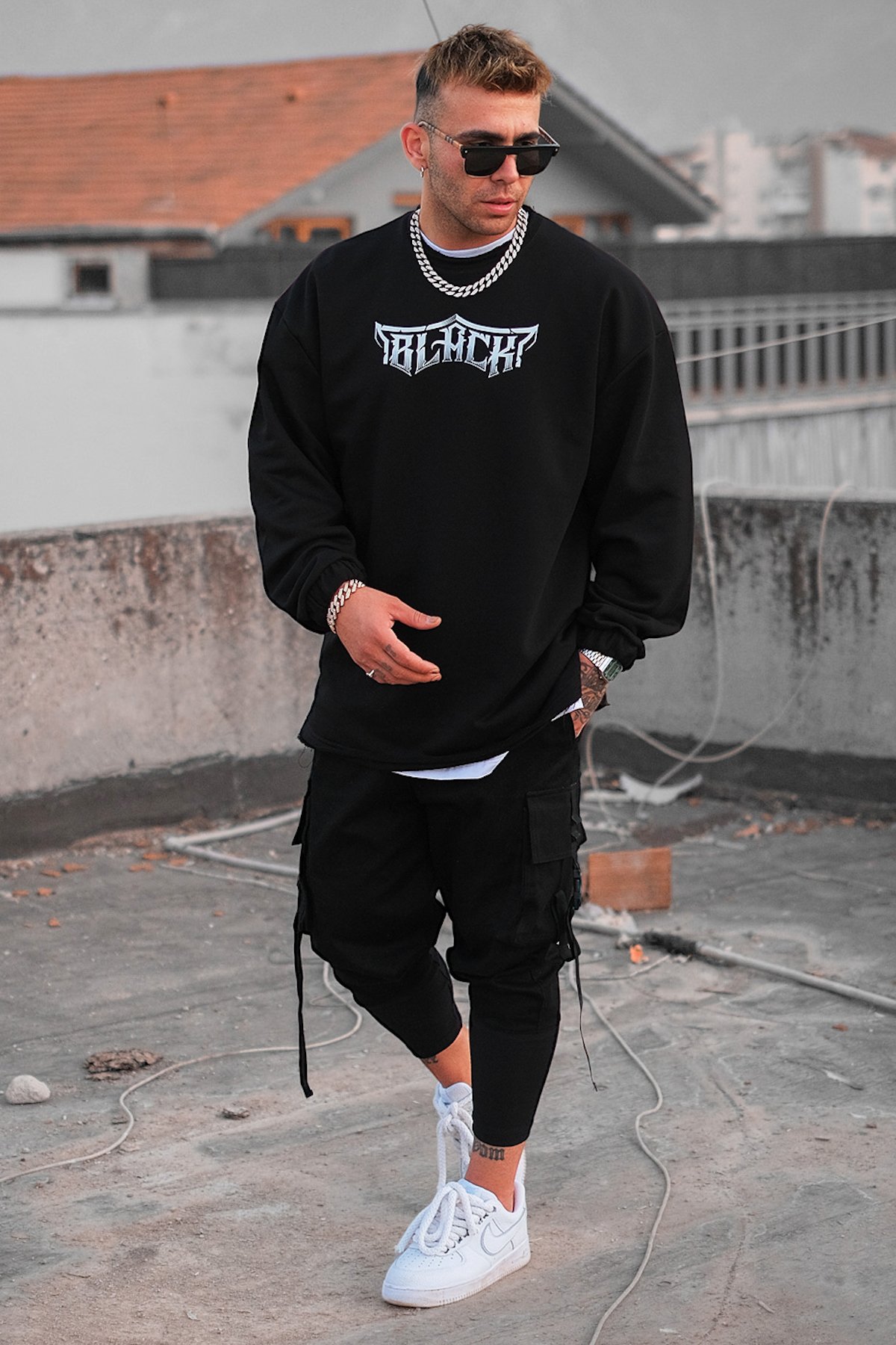 808 Black Sırt Baskılı Oversize Sweatshirt