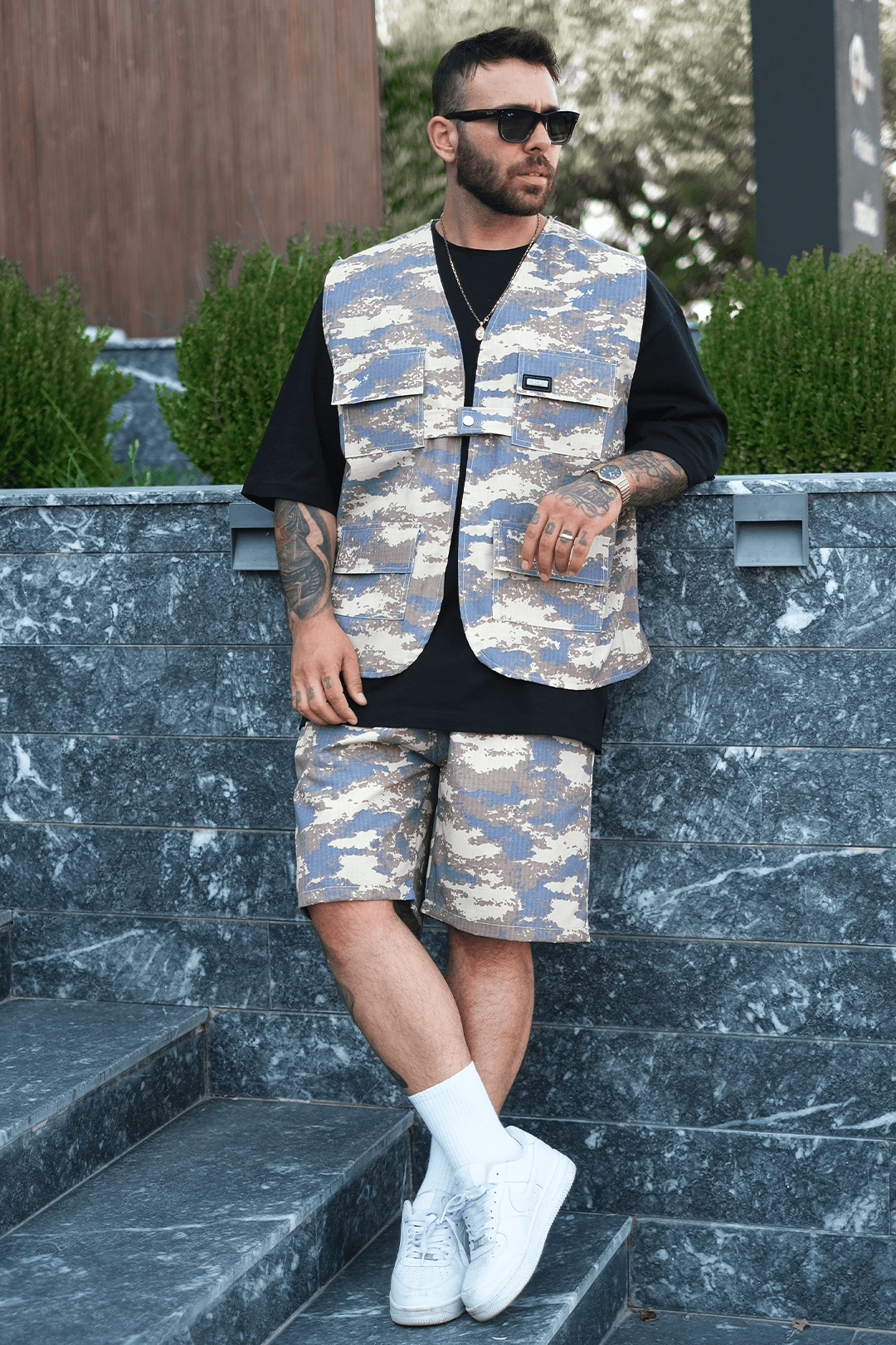 808  Dijital Kum Desen Oversize Takım ( Yelek + Şort )