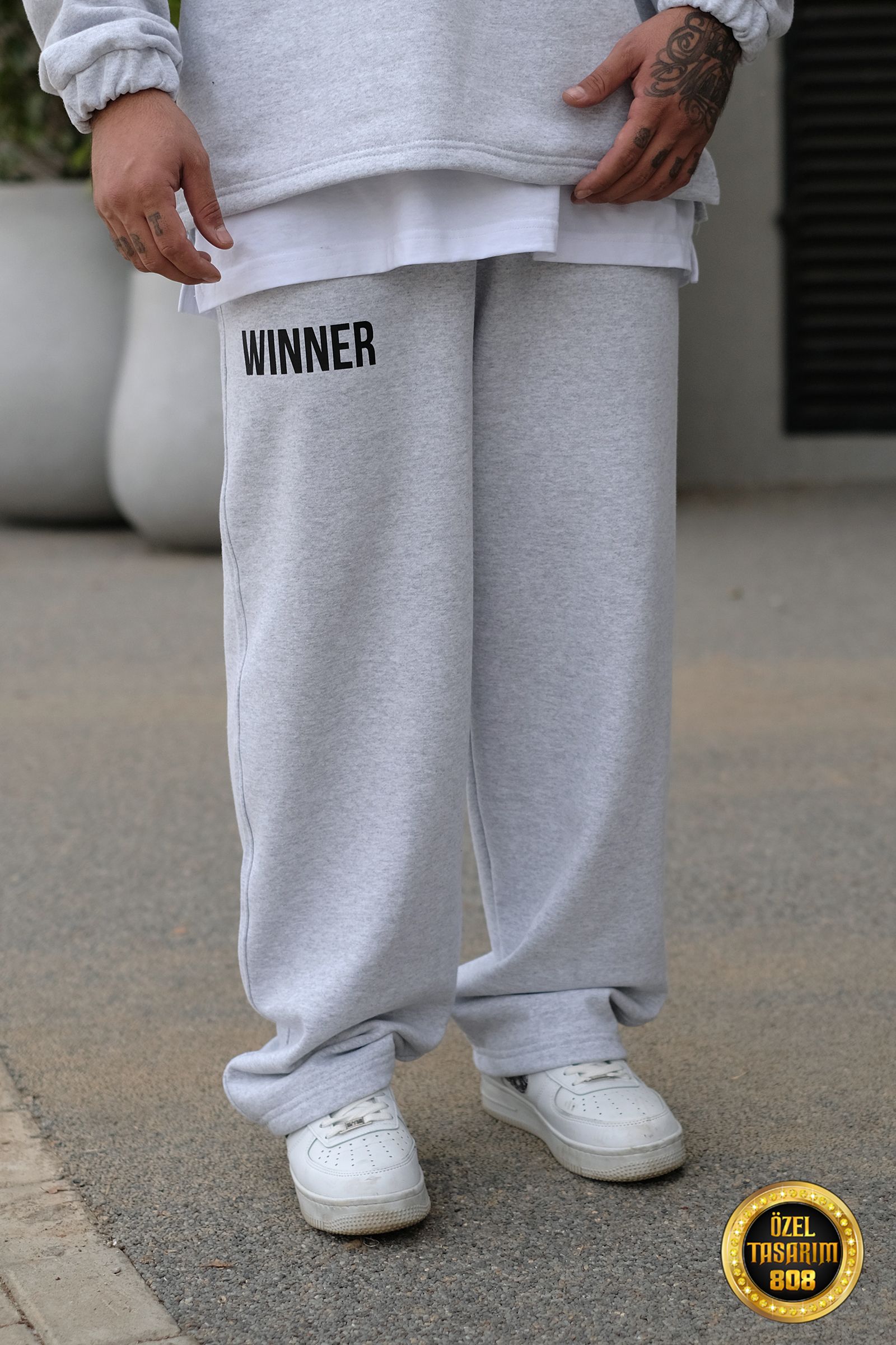 808 Winner Baskılı Özel Tasarım Oversize Jogger - Gri