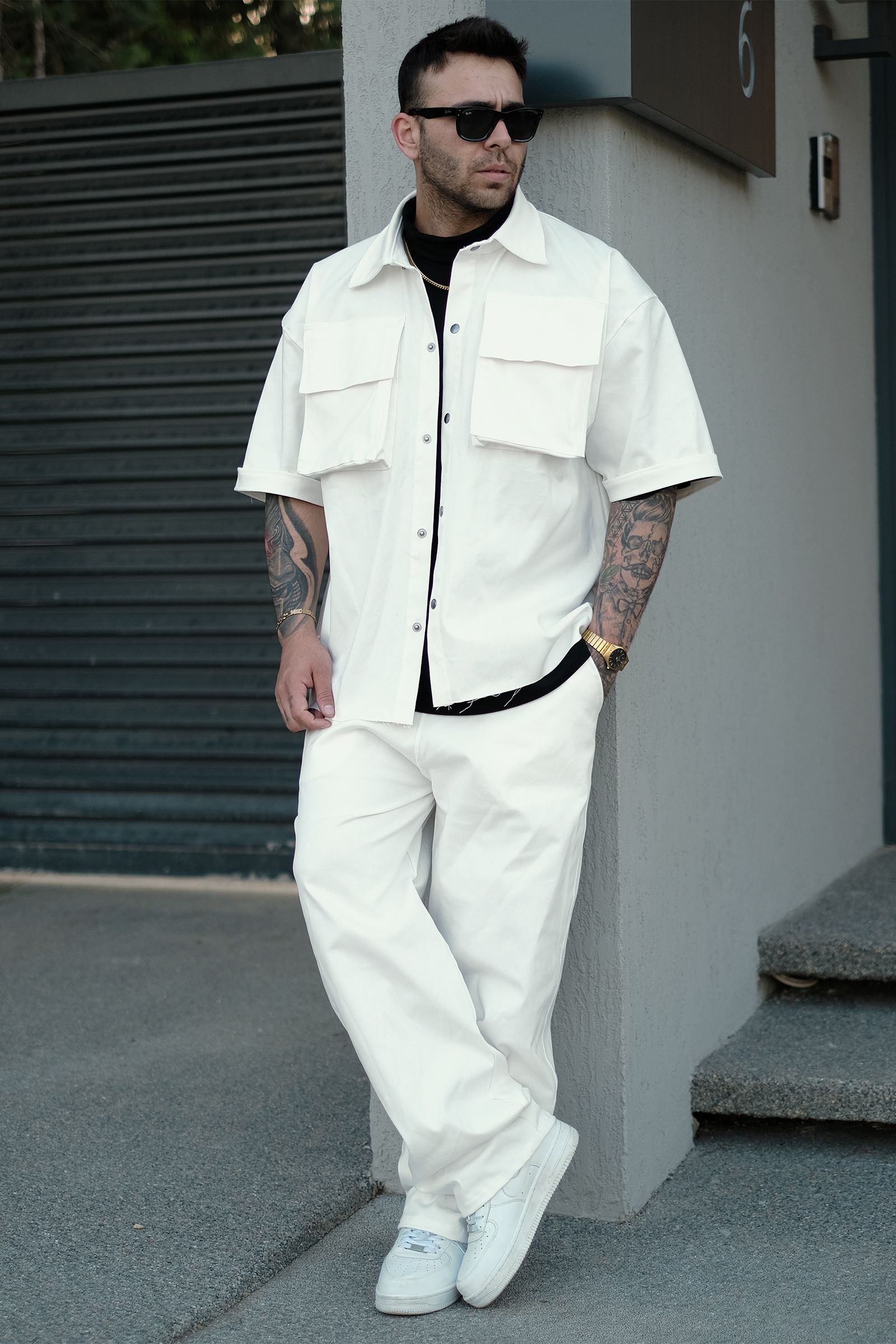 808 Oversize Körük Cep Gömlek  - Ekru