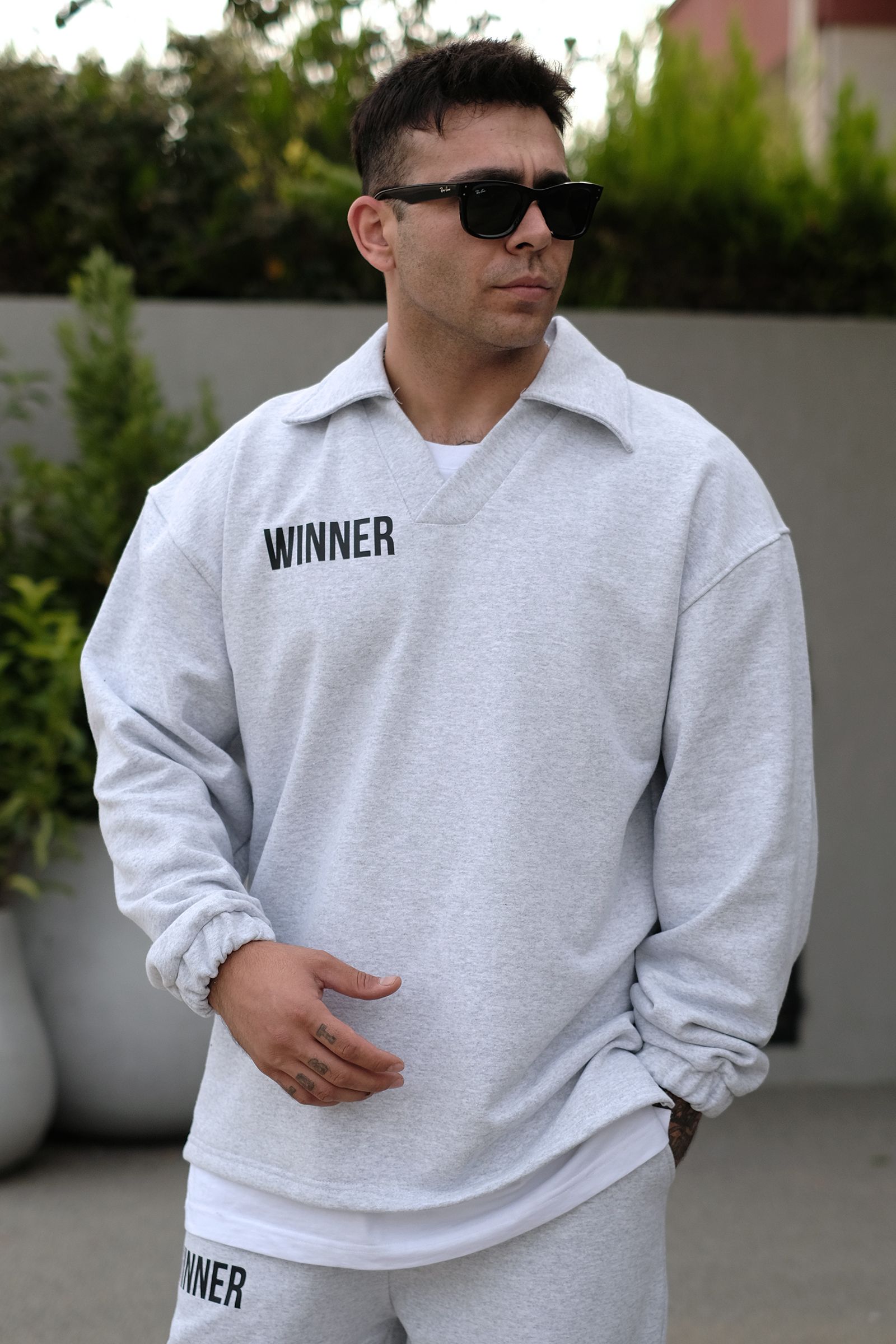 808 Winner Baskılı Özel Tasarım Yakalı Oversize Sweatshirt