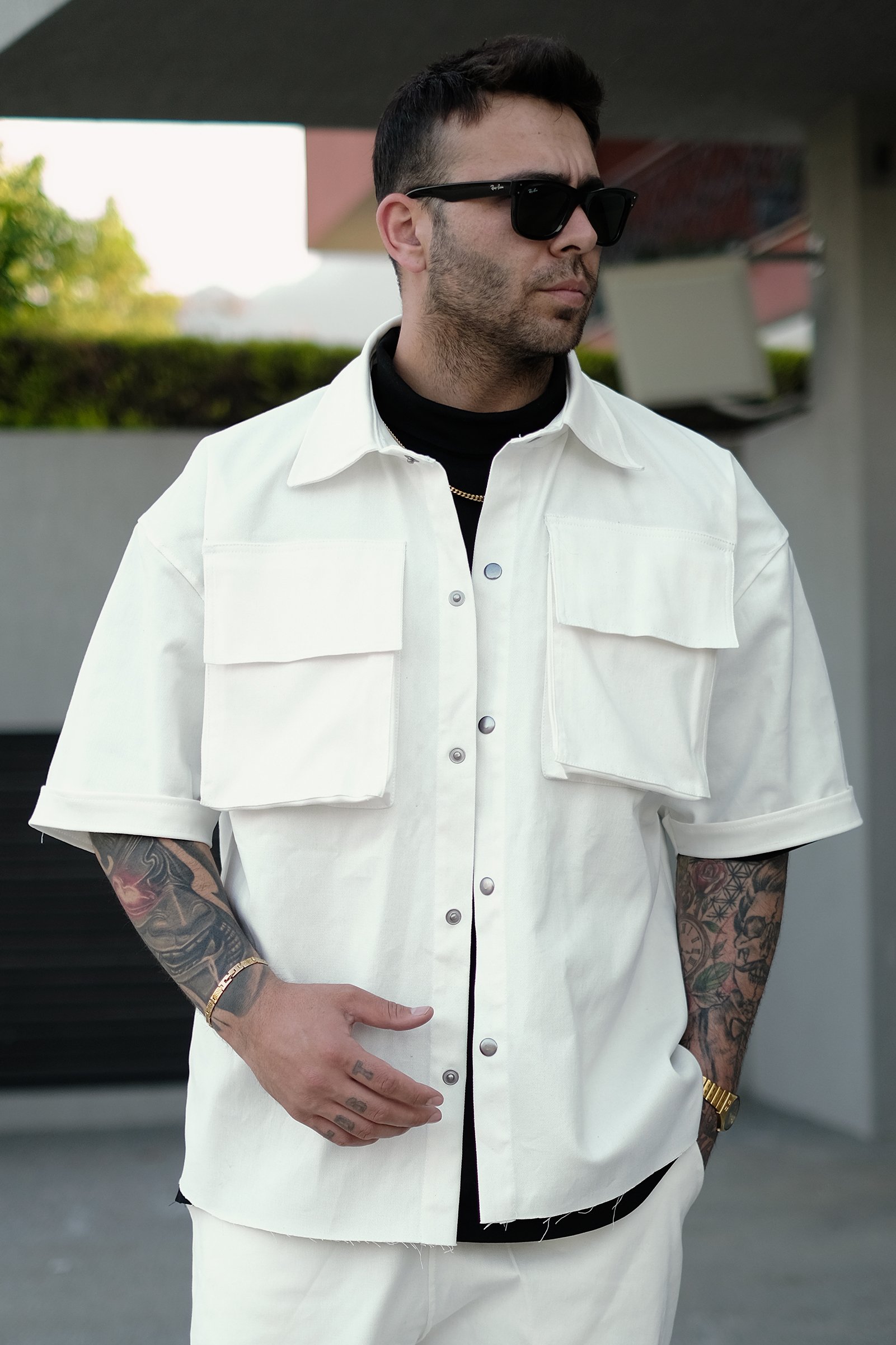 808 Oversize Körük Cep Gömlek  - Ekru