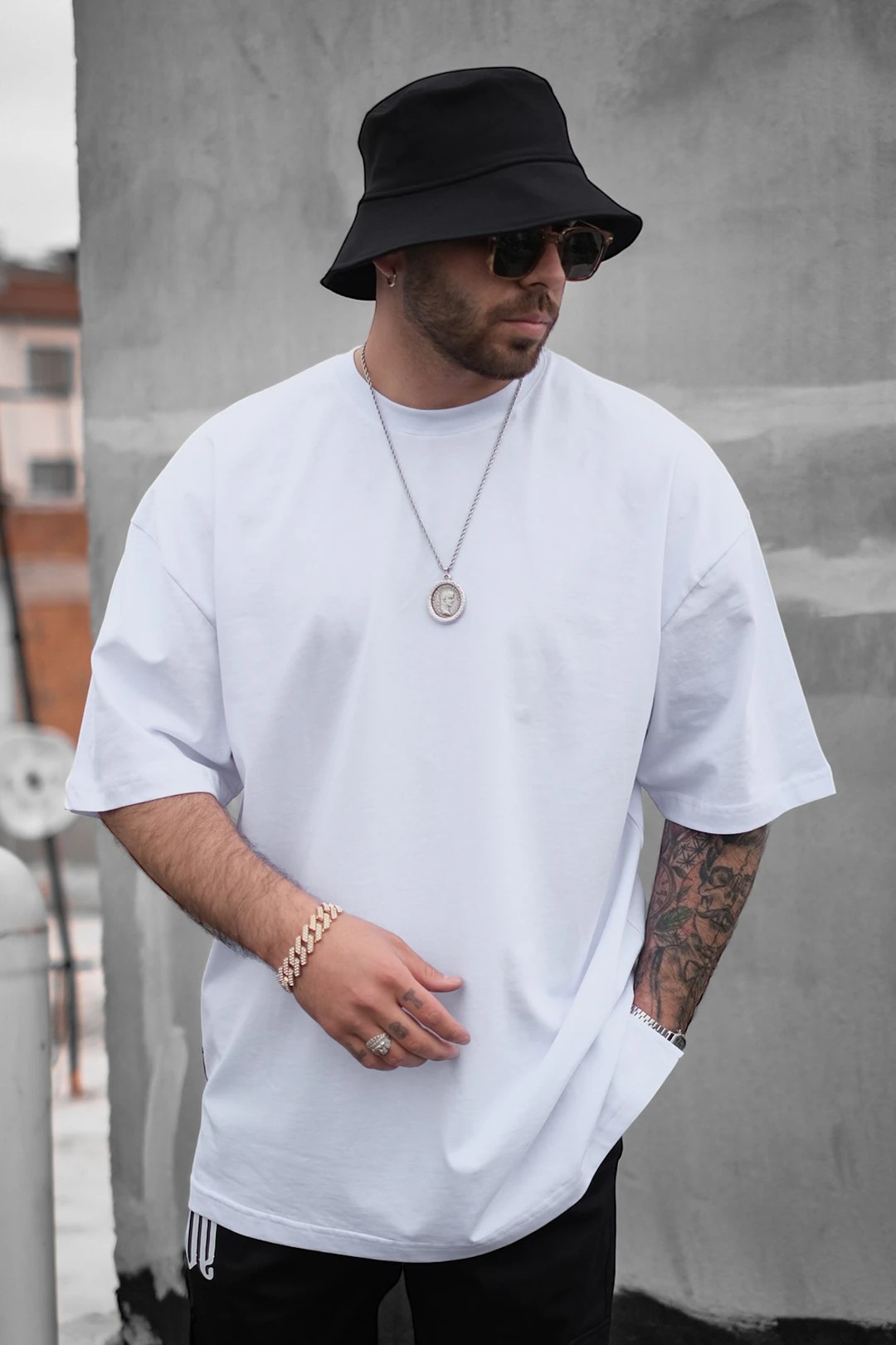 808 Basic Oversize Tişört  - Beyaz
