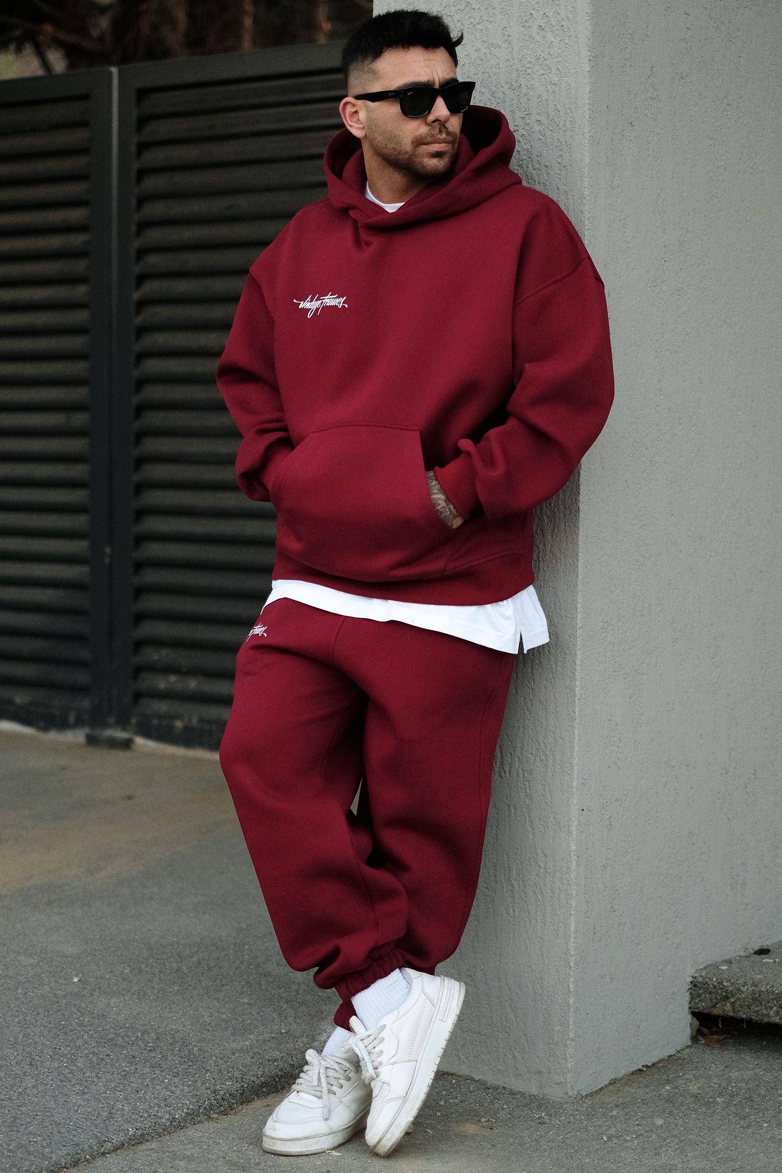 808 Vintage Frames Baskılı Özel Tasarım Oversize Hoodie - Bordo