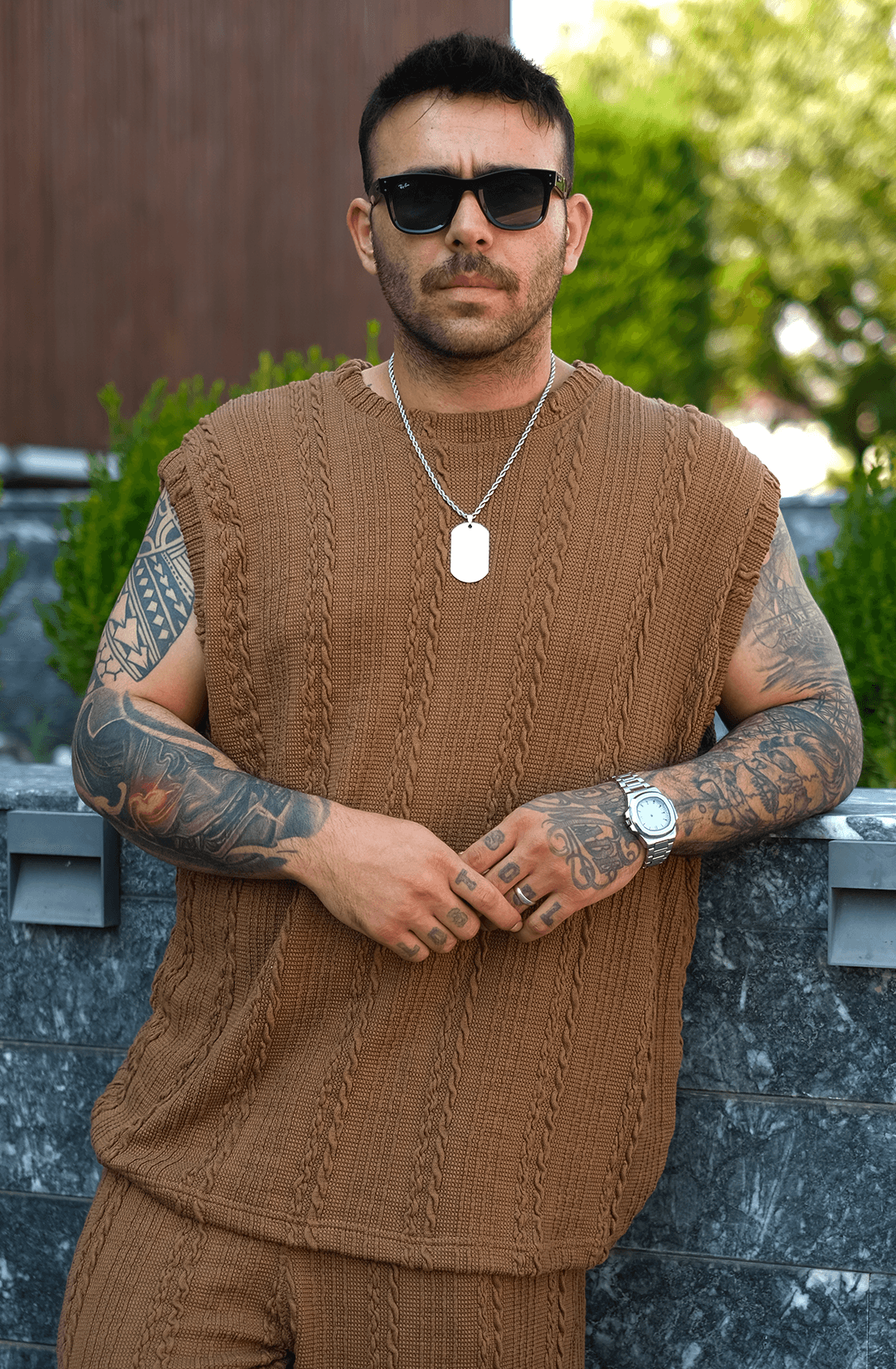 808 Dokulu Triko Dökümlü Kolsuz Oversize Tişört
