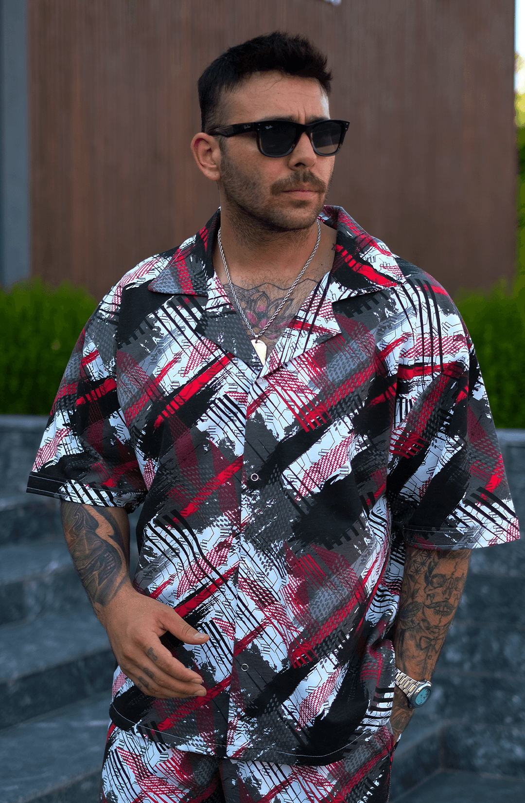 808 NextGen Desen V Yaka Tok Oversize Gömlek