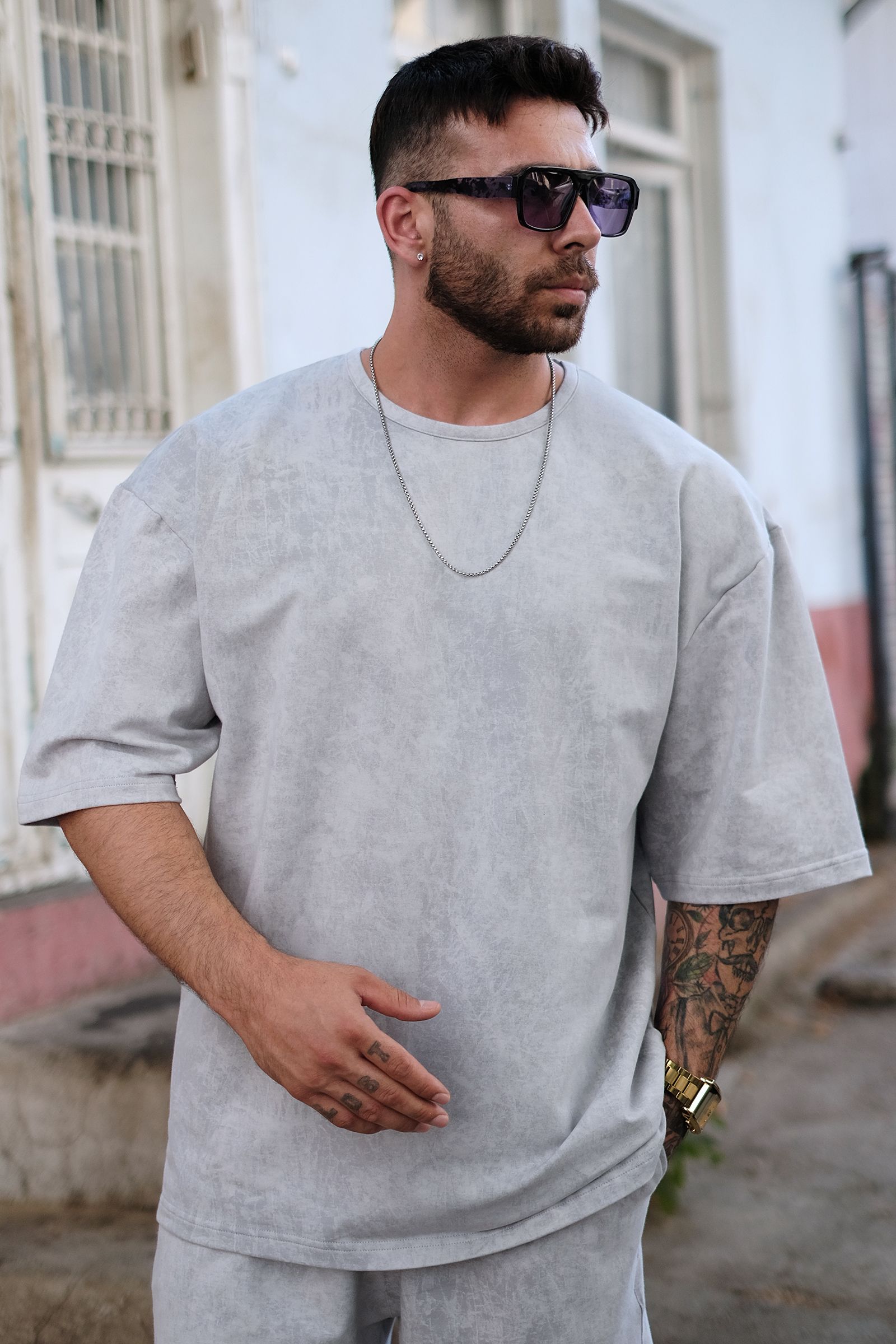 808 Eskitme Efektli Oversize Tişört