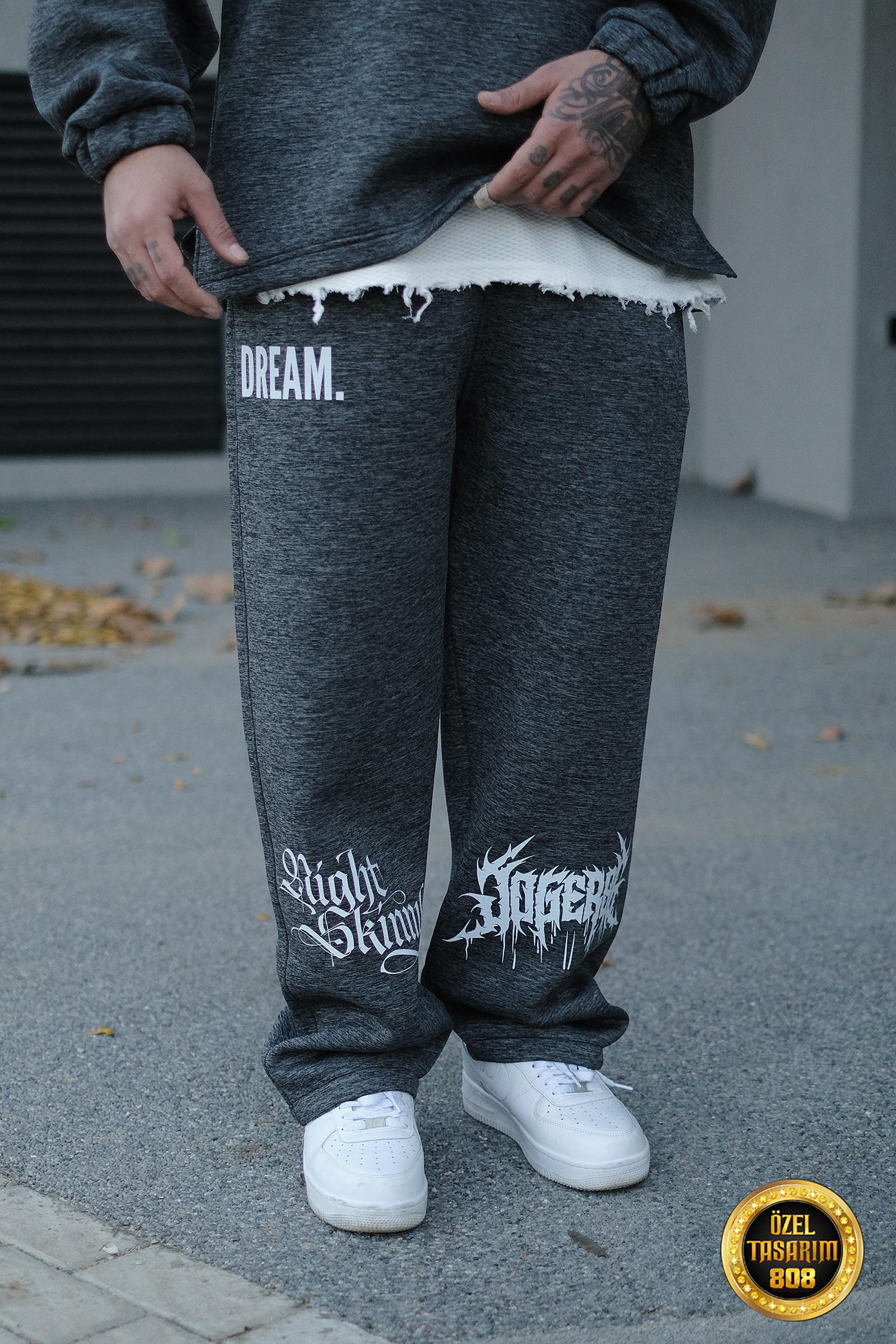 808 Dream Baskılı Özel Tasarım Oversize Jogger - Gri