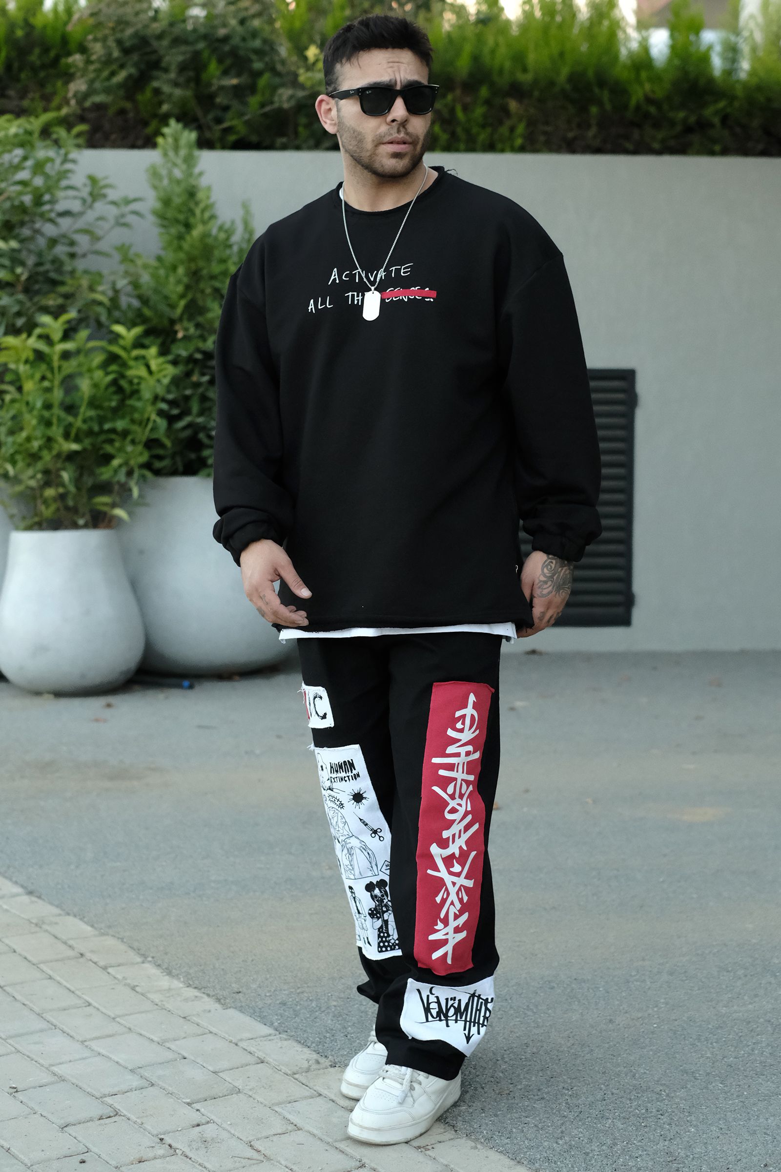 808 Yazı Baskılı Biye Detay Fermuar Yırtmaç Oversize Sweatshirt