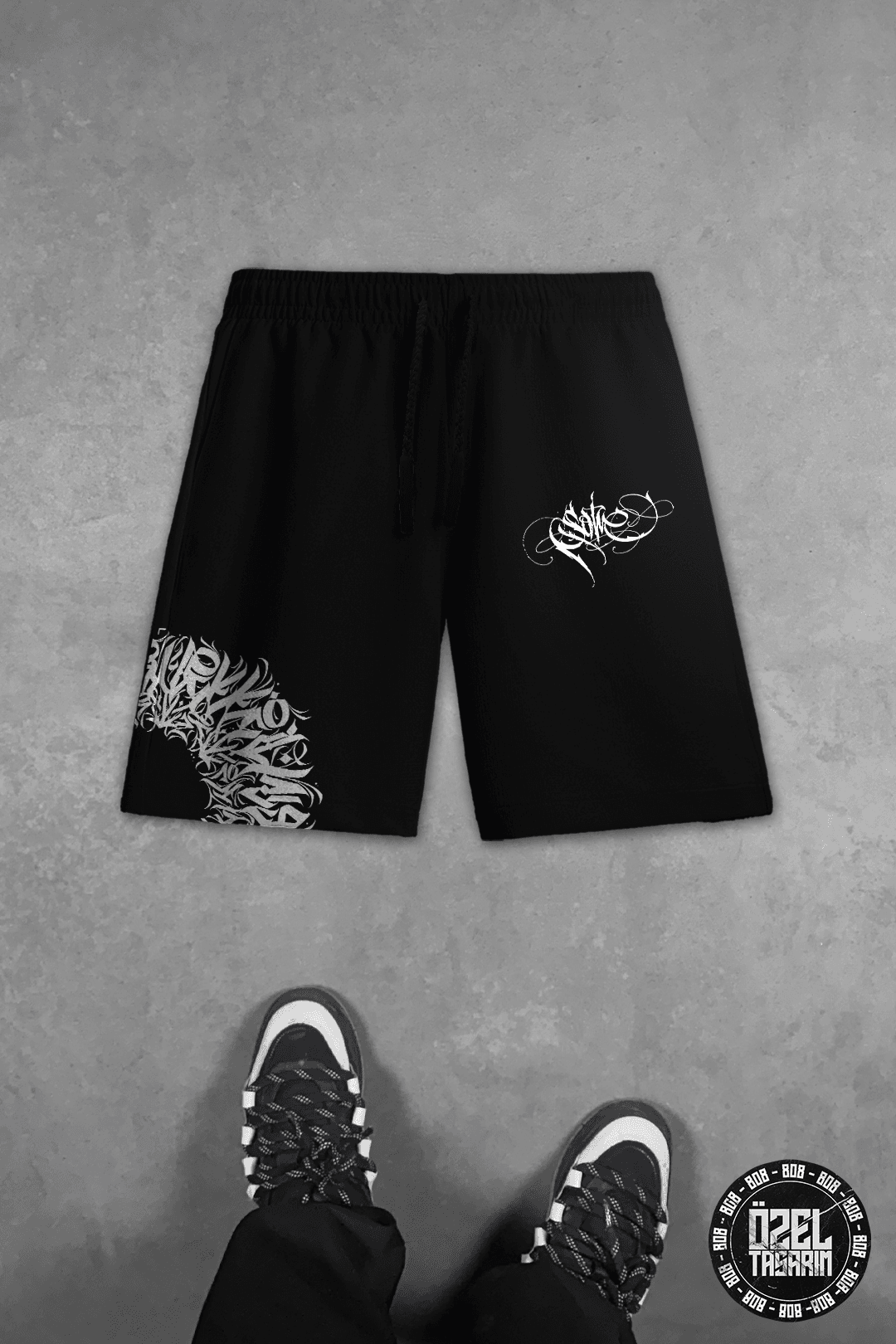 808 " Sokak Tipografi " Baskılı Oversize Takım ( Gömlek + Şort ) - Siyah