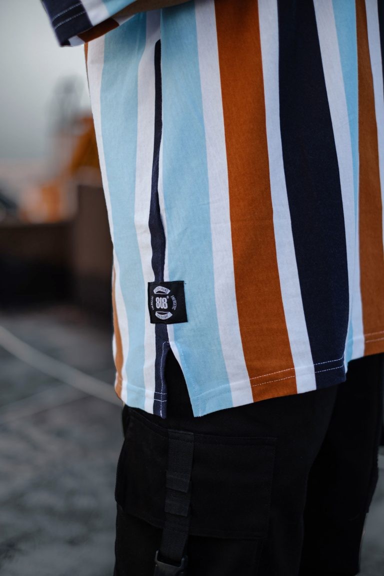 808 Çizgili Kontast Renkli Oversize Tişört