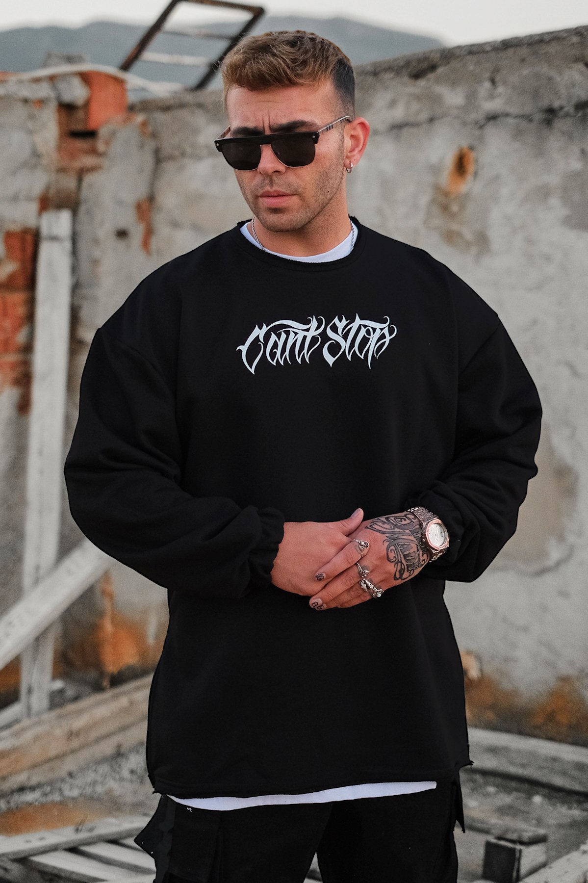 808 Can't Stop Oversize Fermuar Yırtmaç Sweatshirt