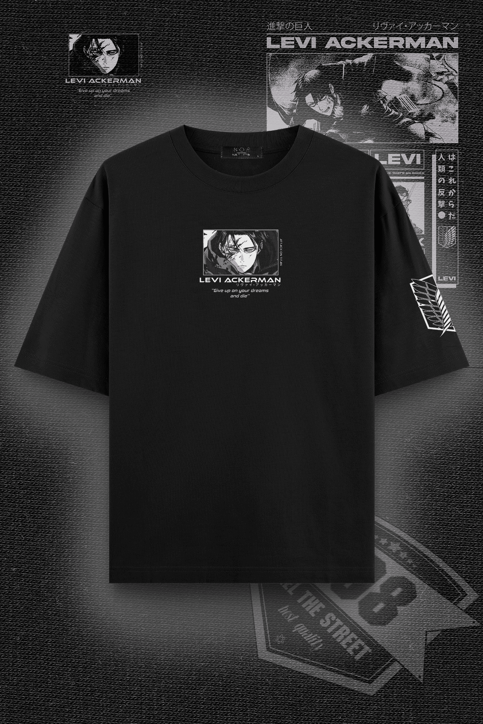 808 " Levi Ackerman " Baskılı Oversize Tişört