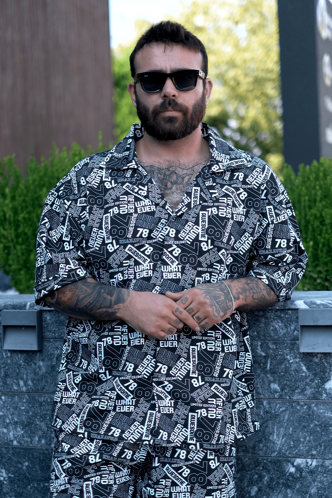 808 78 Desen Tok Oversize V Yaka Gömlek