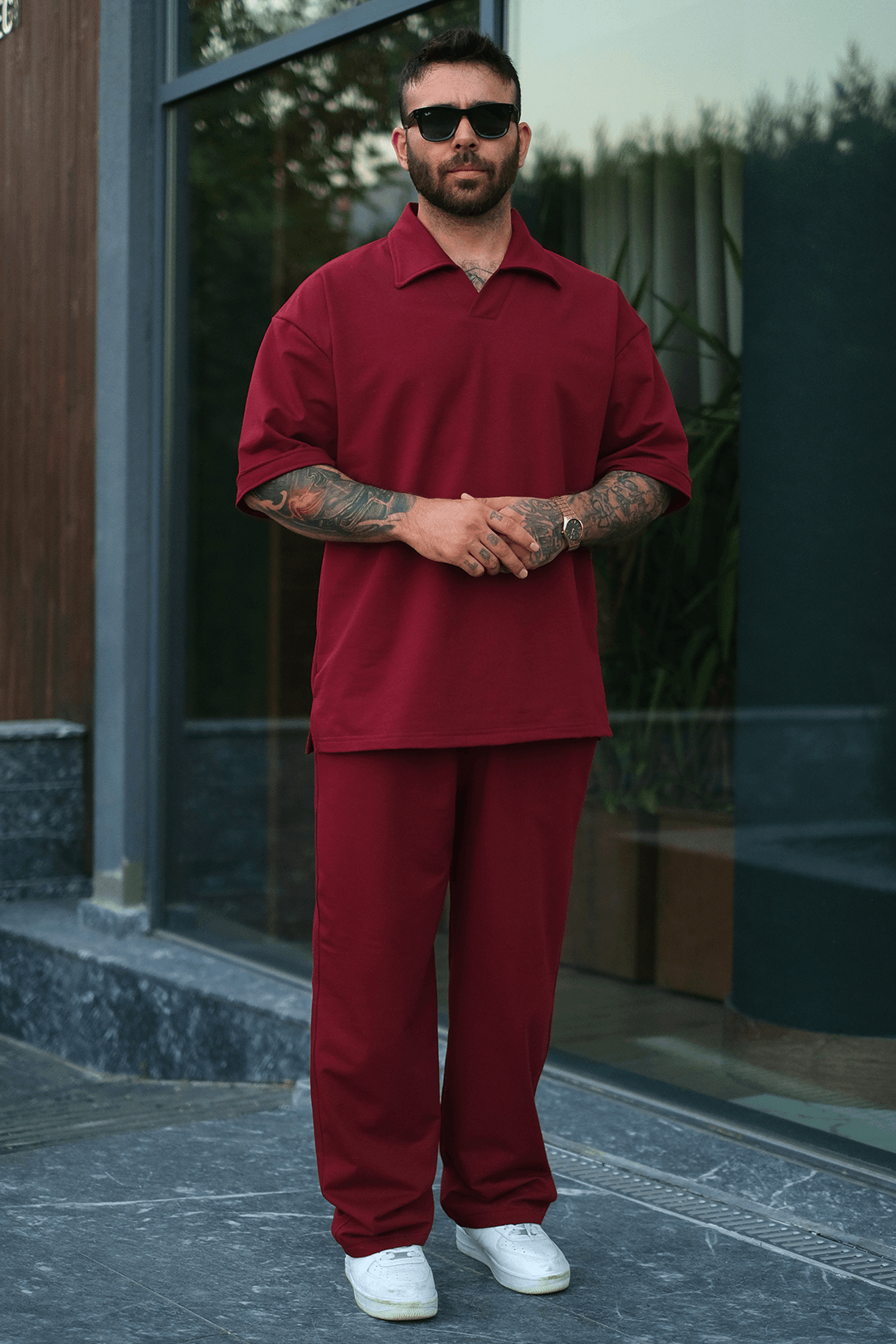 808  Desen Oversize Takım (Yakalı Tişört + jogger )