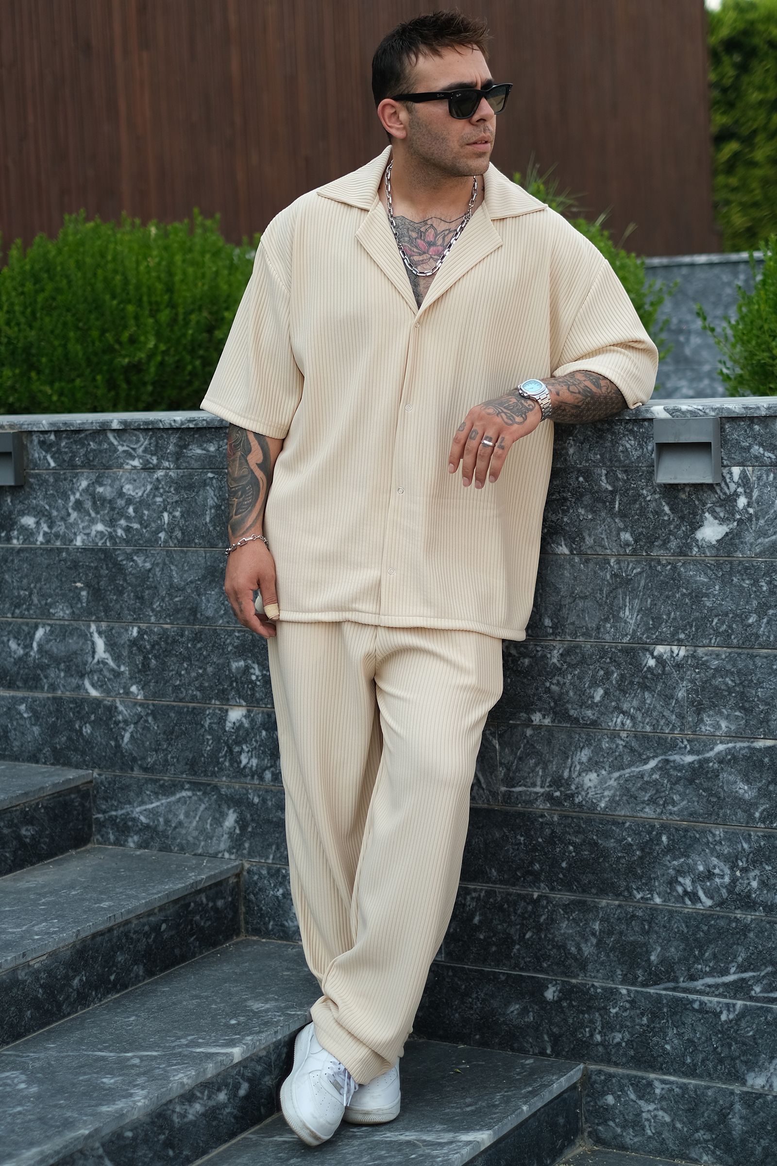 808 Fitil Dokulu Baggy Tok Jogger - Kavun İçi