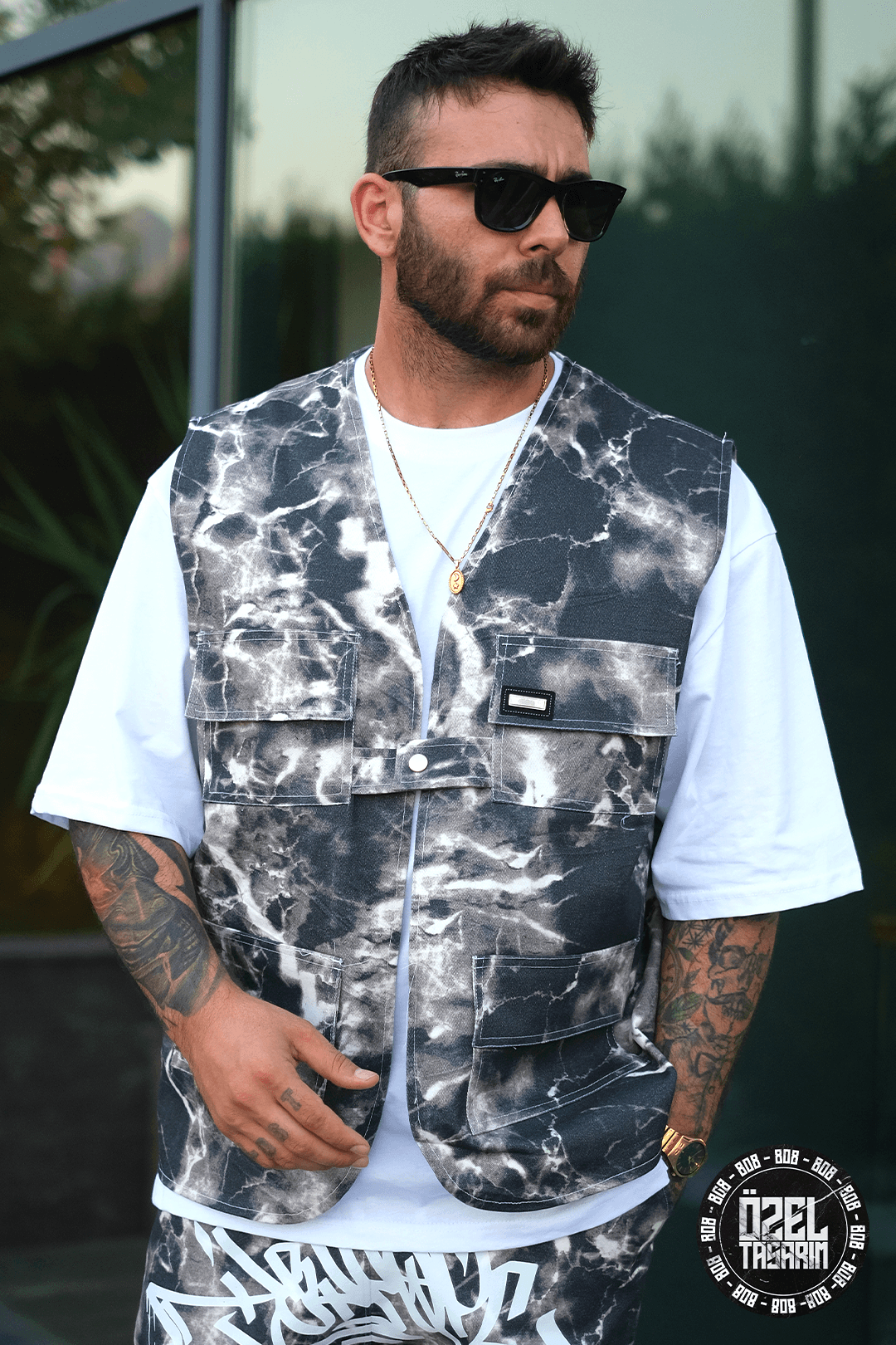 808 marble Desen Oversize Takım ( Yelek + pantolon )