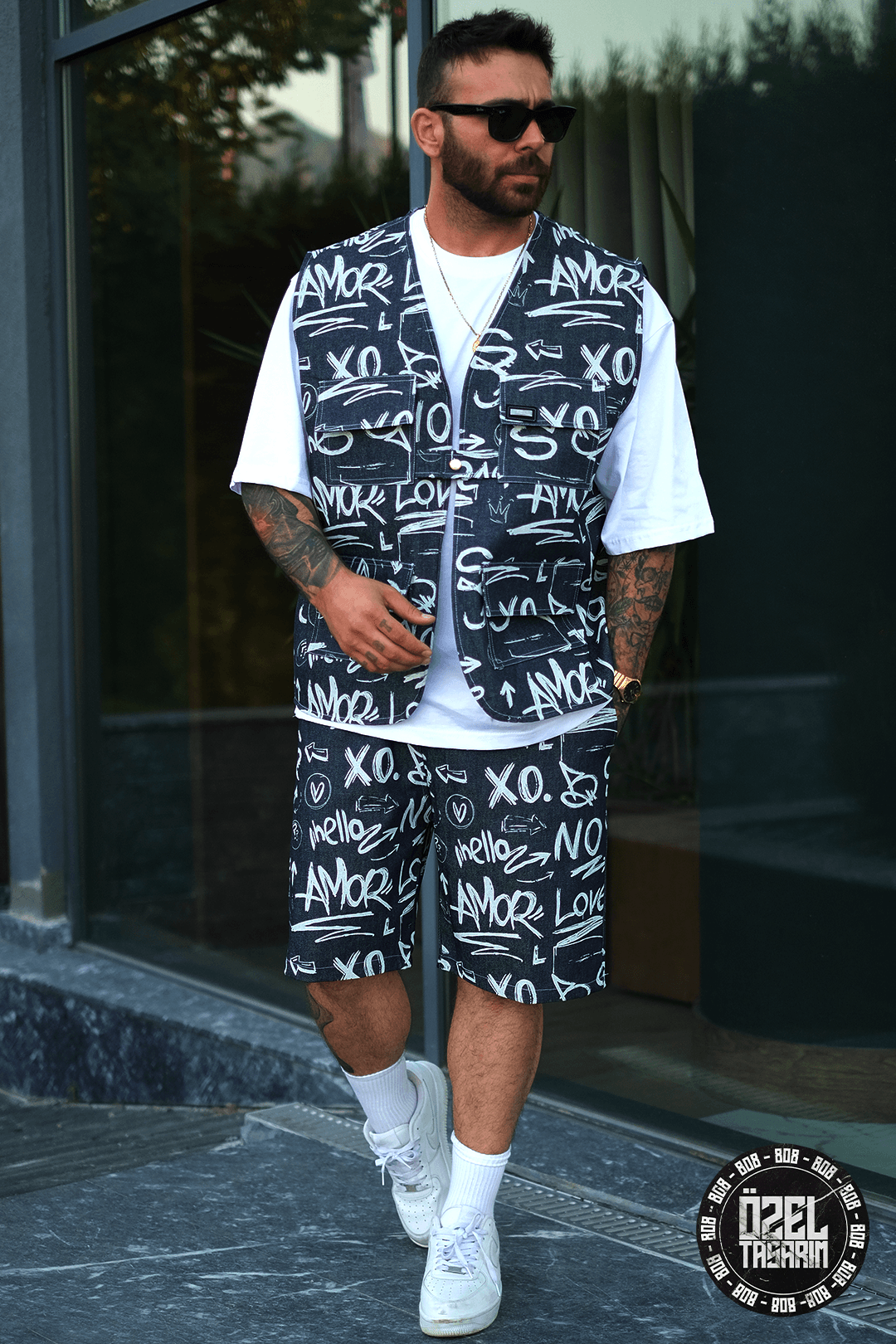 808 XO Street Desen Oversize Takım ( Yelek + Şort )