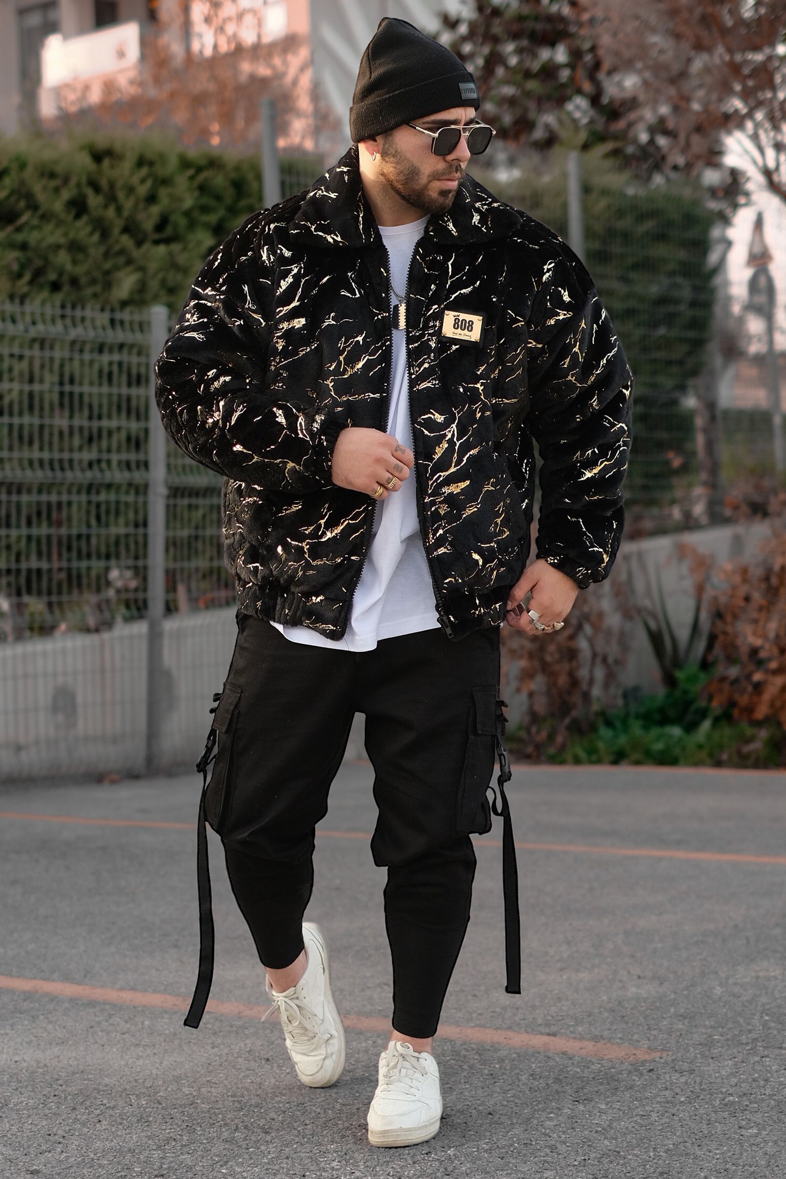 808 Gold Varak Detay Peluş Oversize Dolgulu Mont