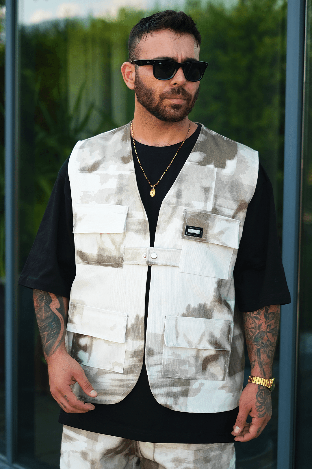 808 Kum Fırtınası Desen Oversize Takım ( Yelek + Şort )
