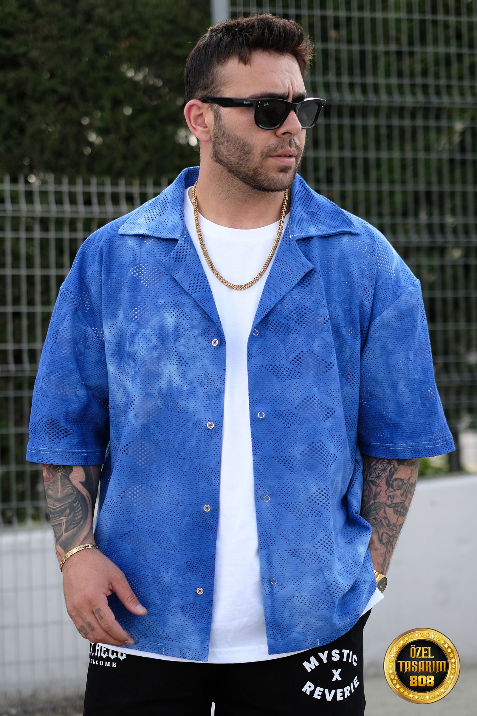 808 Oversize Fisto Batik Gömlek - Mavi