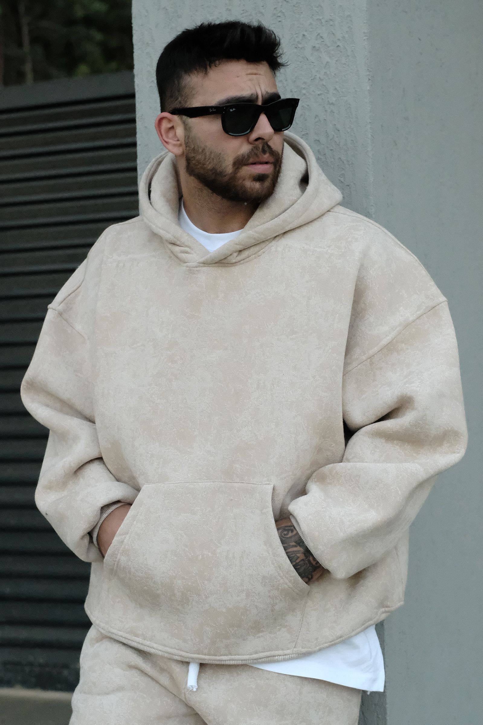 808 Eskitme Efekt Extra Oversize Puff Hoodie