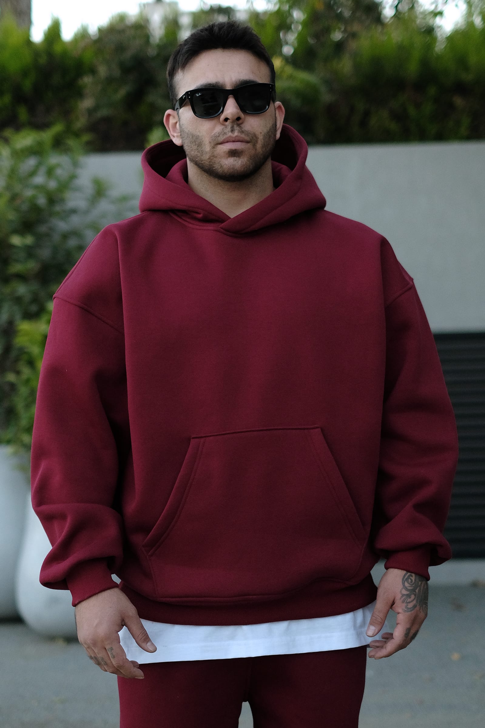 808 Basic Özel Tasarım Extra Oversize Hoodie - Bordo
