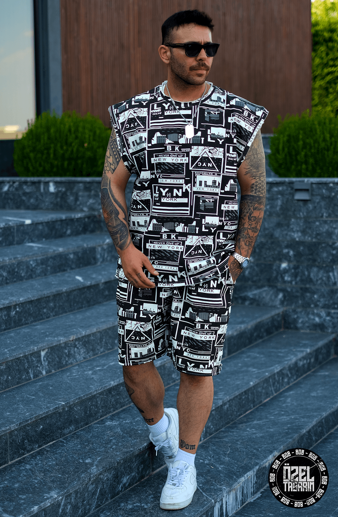 808 NYC  Desen Tok Oversize Takım ( Kolsuz Tişört + Şort )