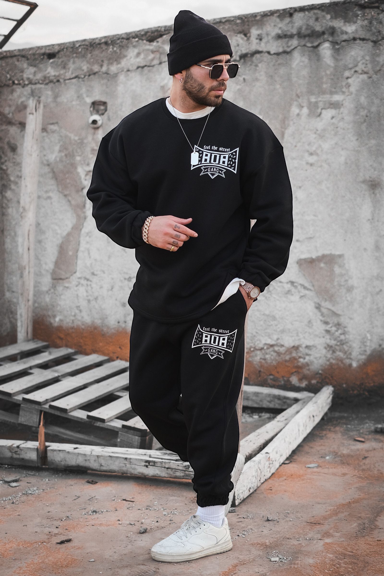 808 Gang Baskılı Oversize Sweatshirt