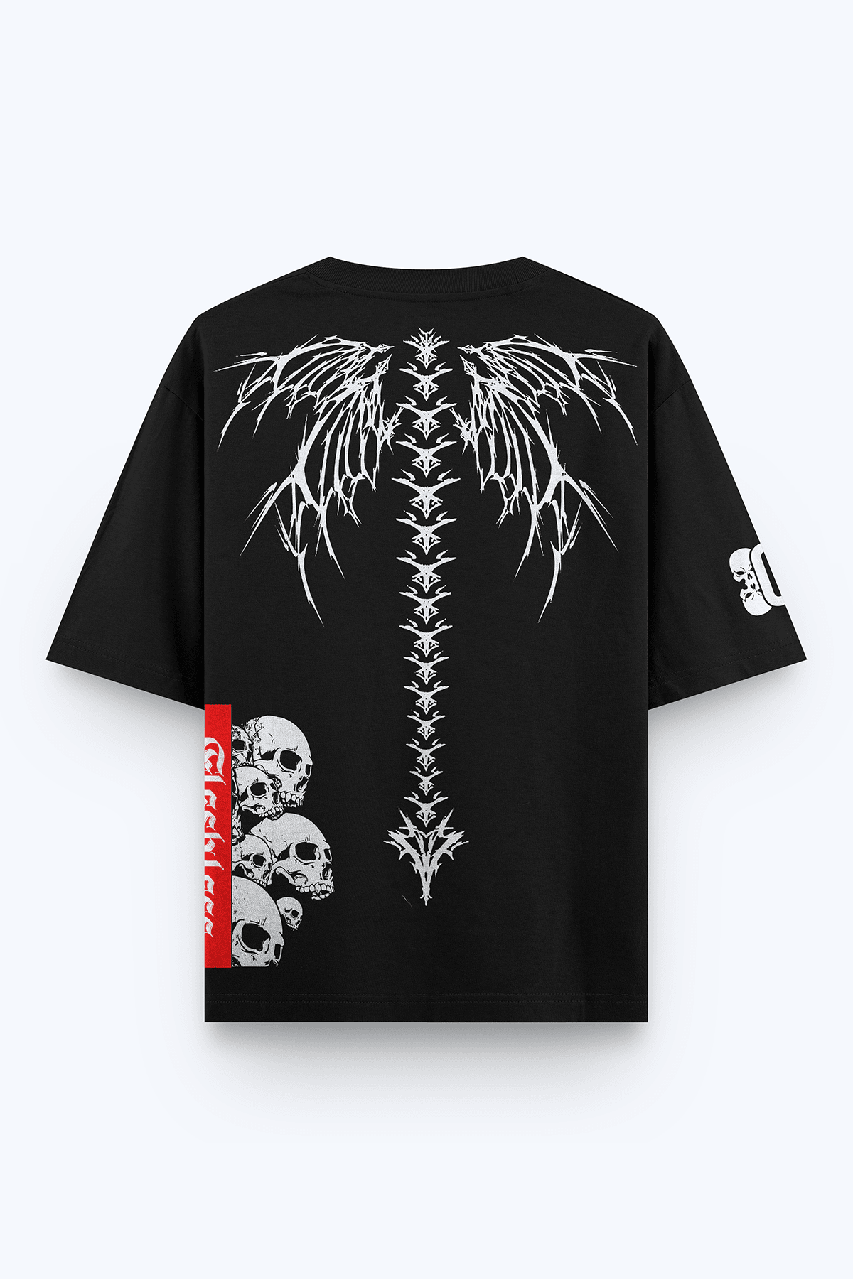 808 Fleshless Skull Baskılı Oversize Tişört - Siyah