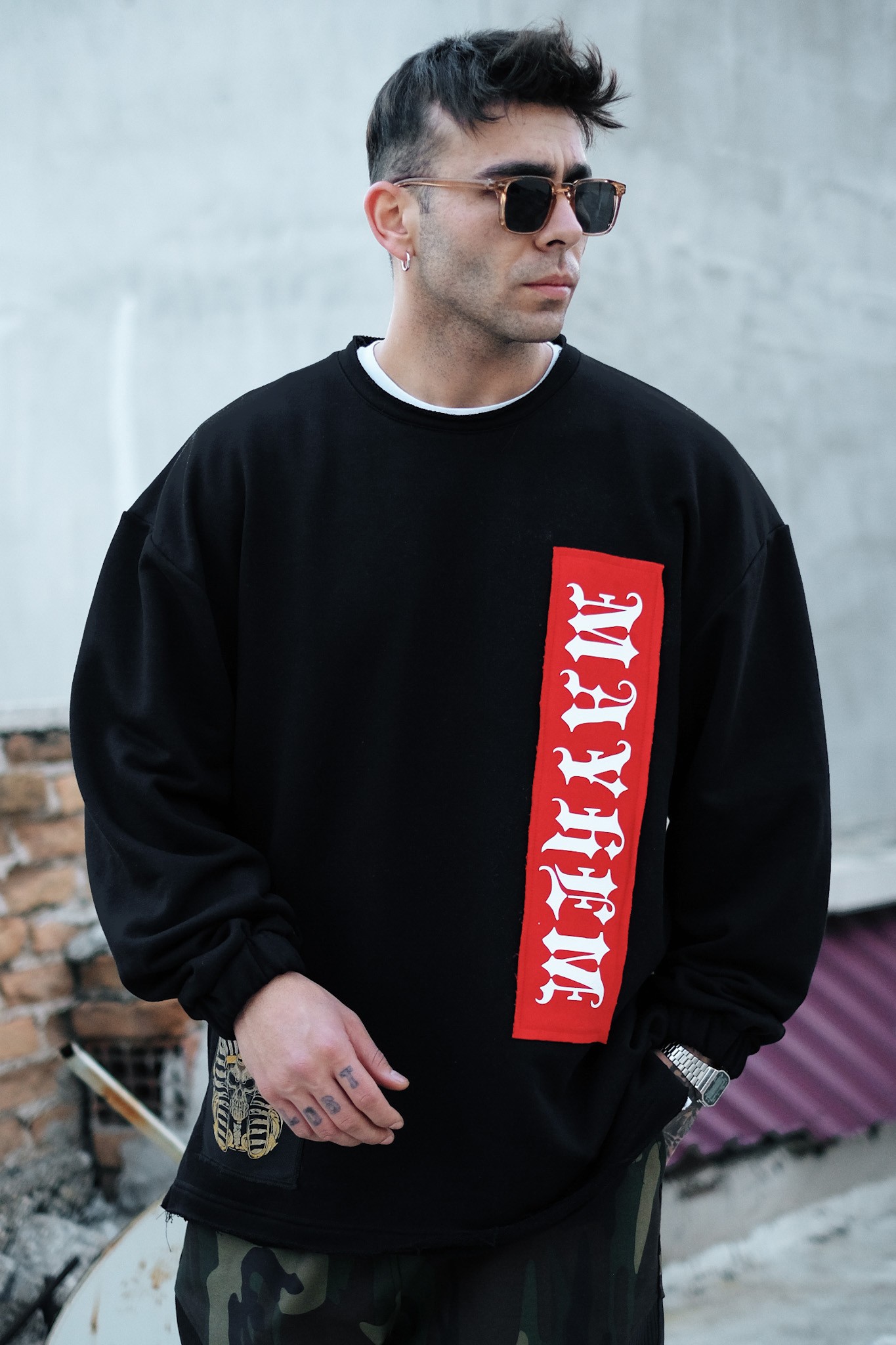 808 ''Bad Men'' Baskılı Fermuar Yırtmaç Oversize Sweatshirt